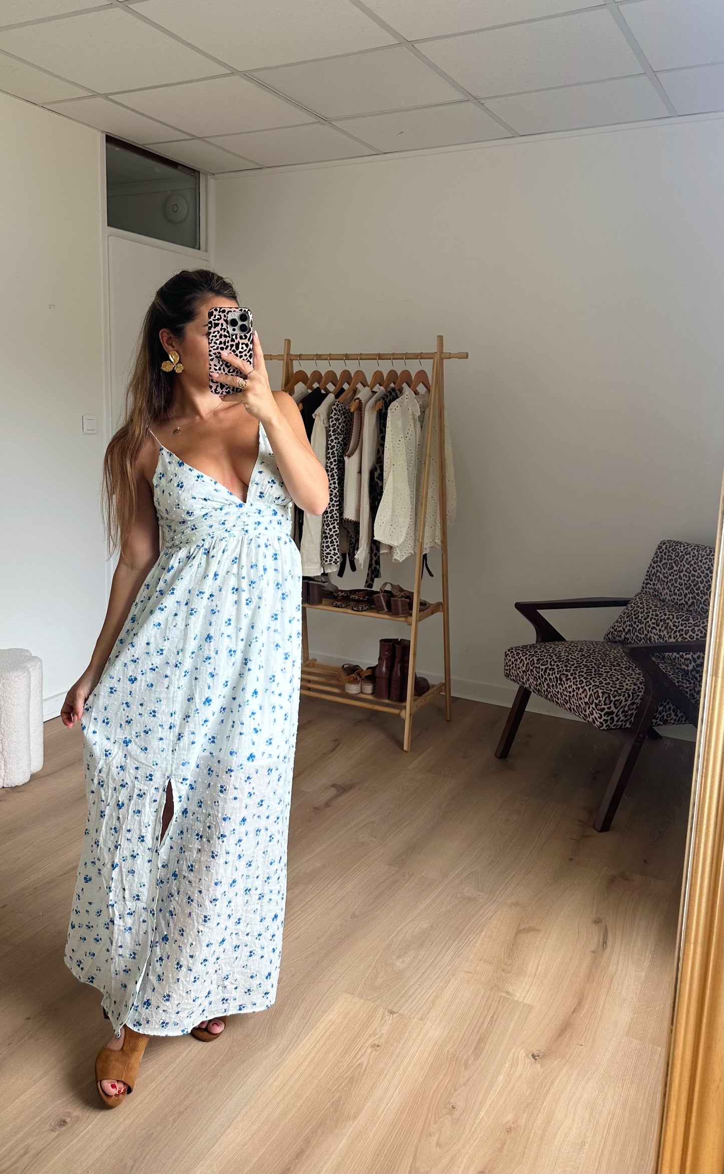 Robe longue fleurie bleue Séville