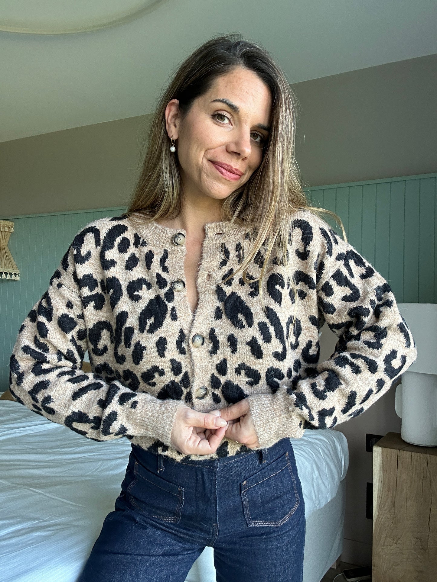 Cardigan léopard Camille beige