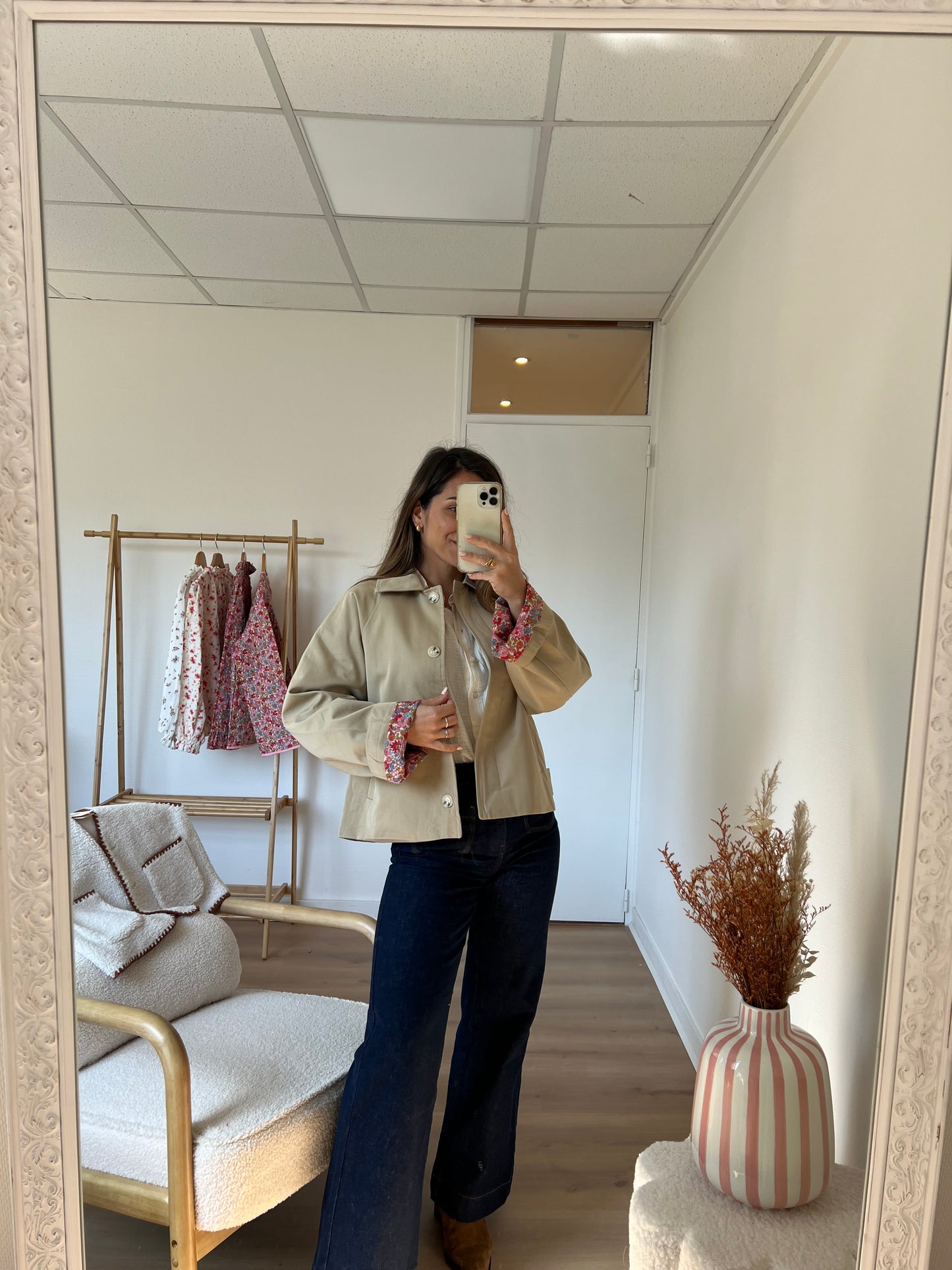 Veste trench liberty en coton beige Edith