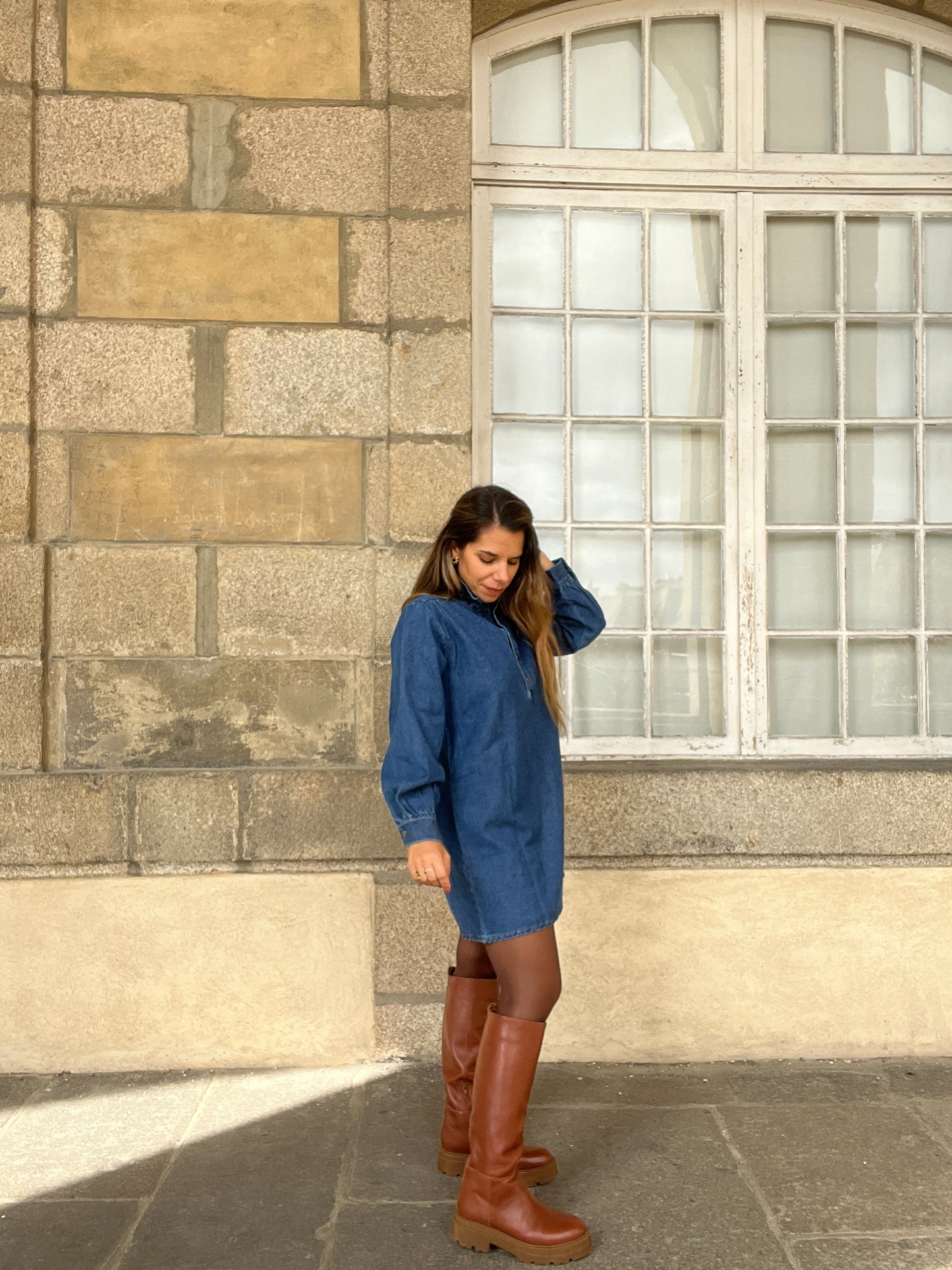 Robe en Jean Céleste à manches longues