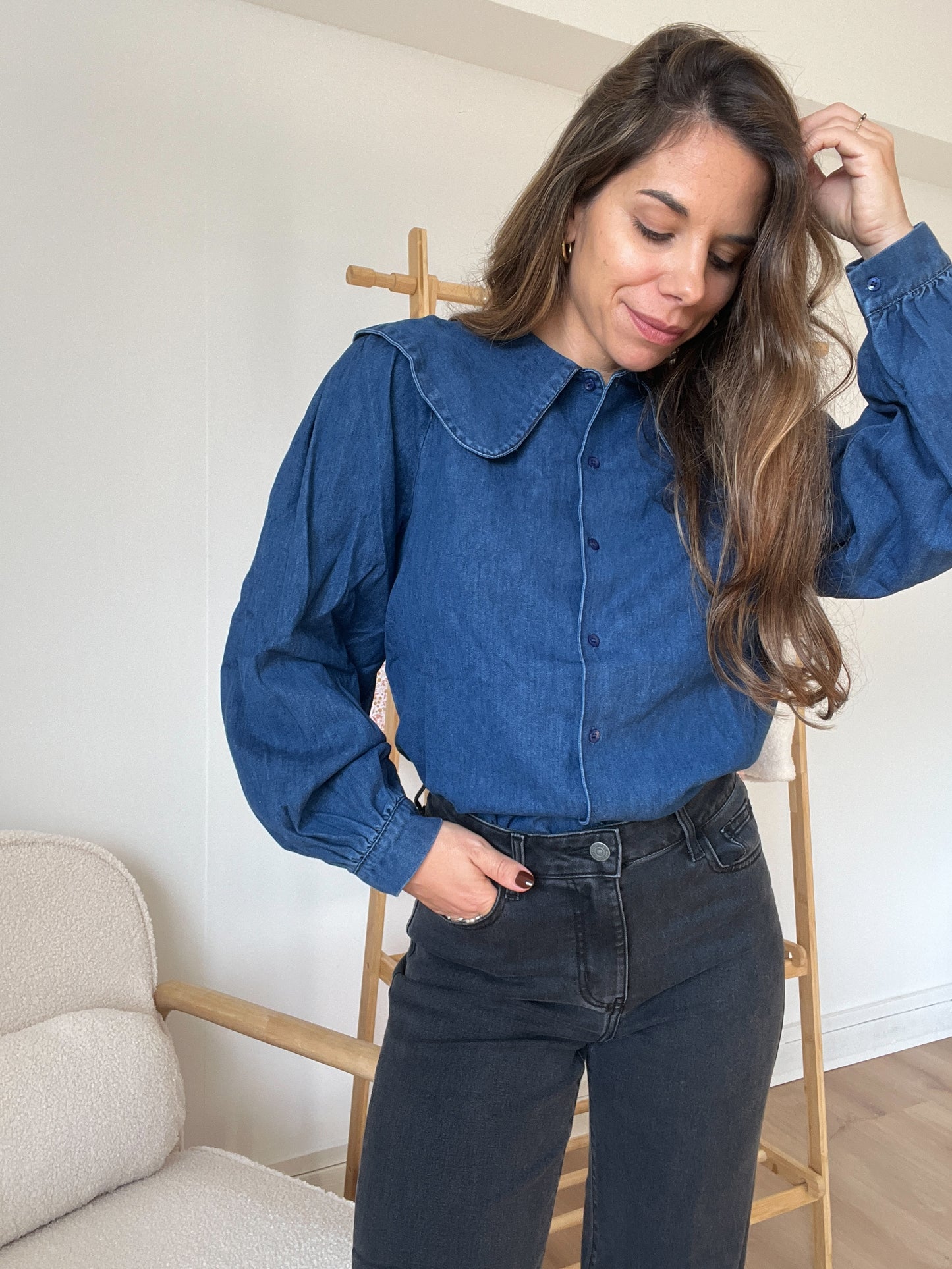 Blouse à col large denim Billie