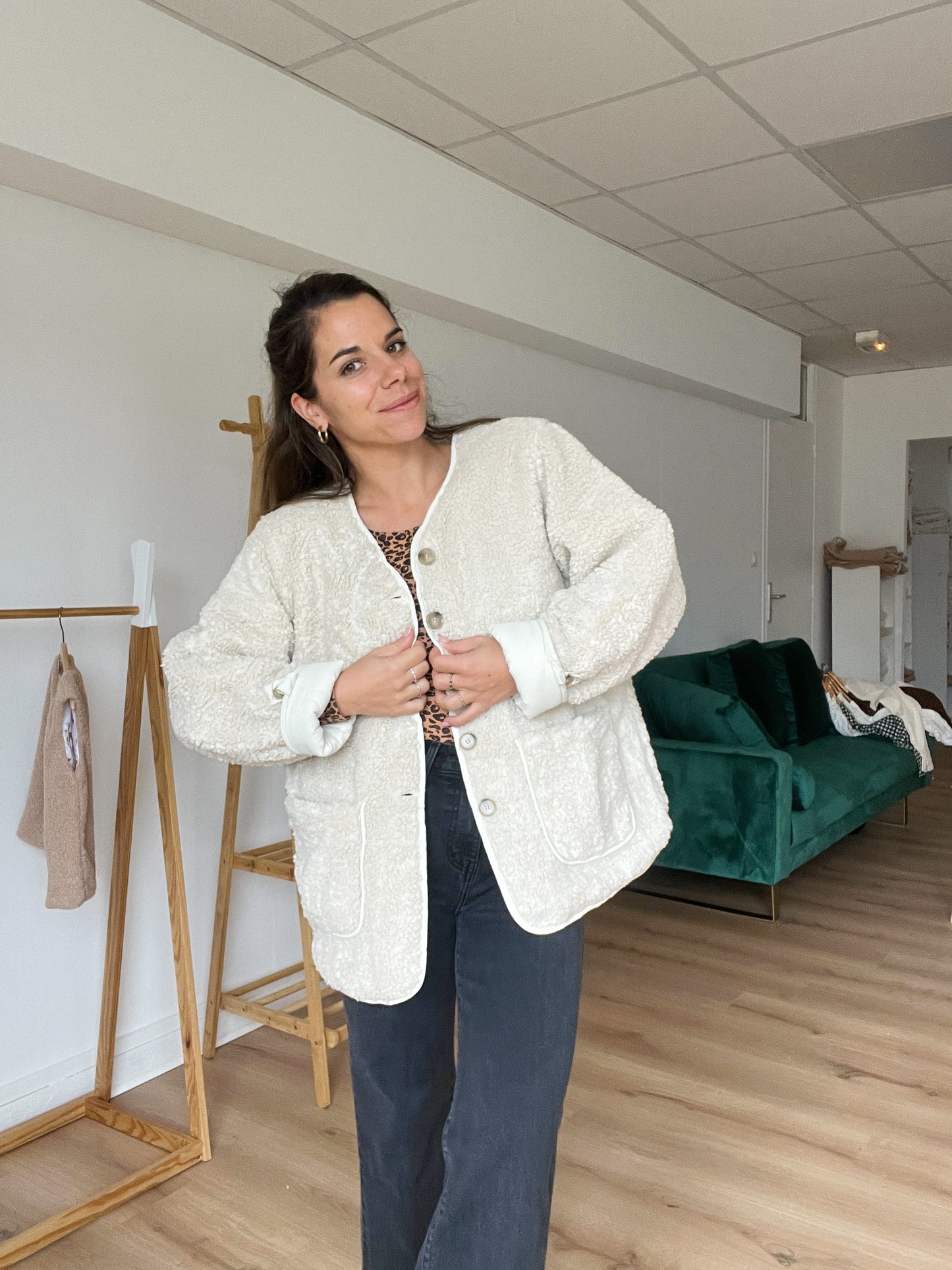 Veste moumoute réversible Simone écrue