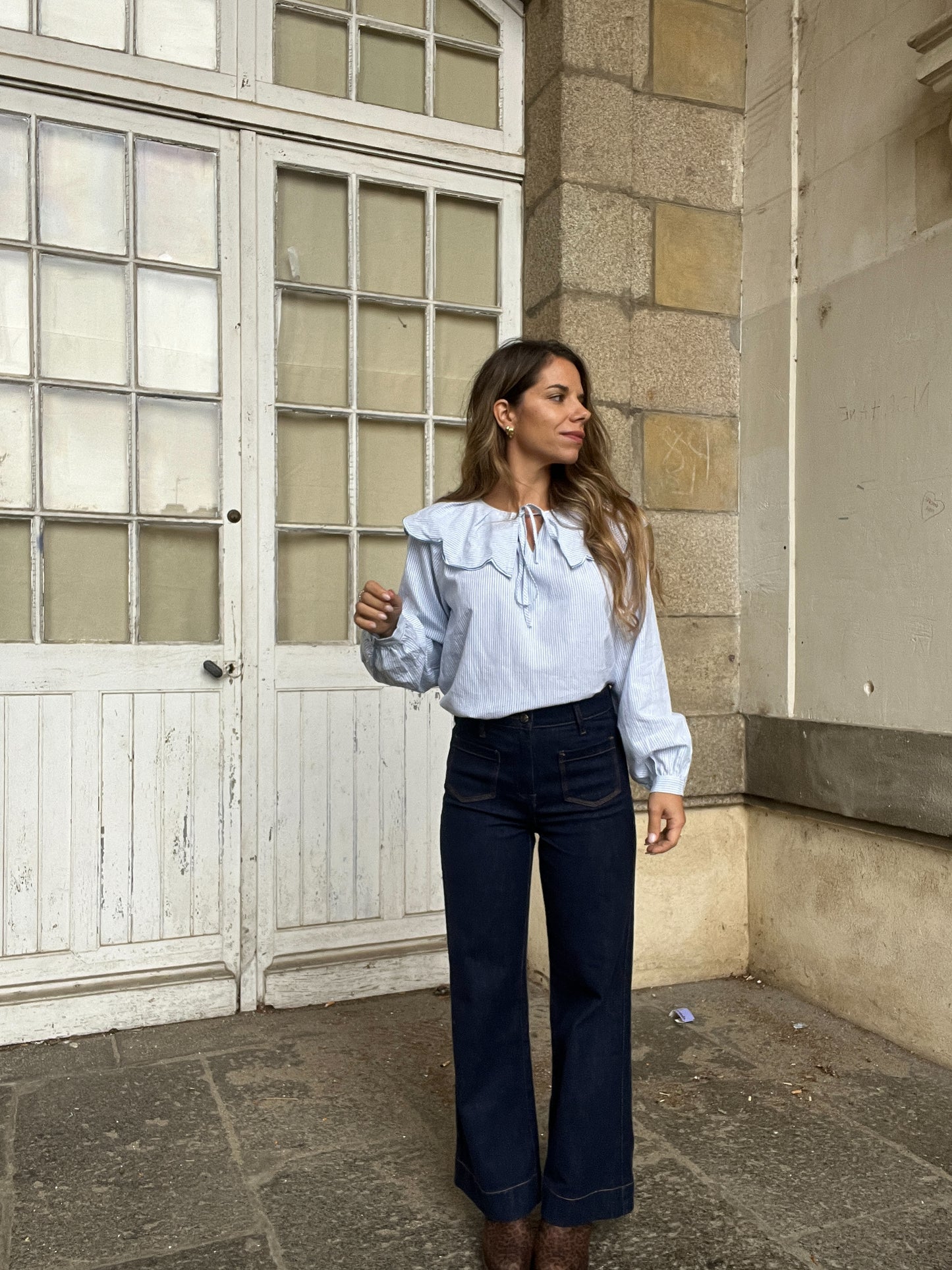 Blouse à col large Solveig blue stripes