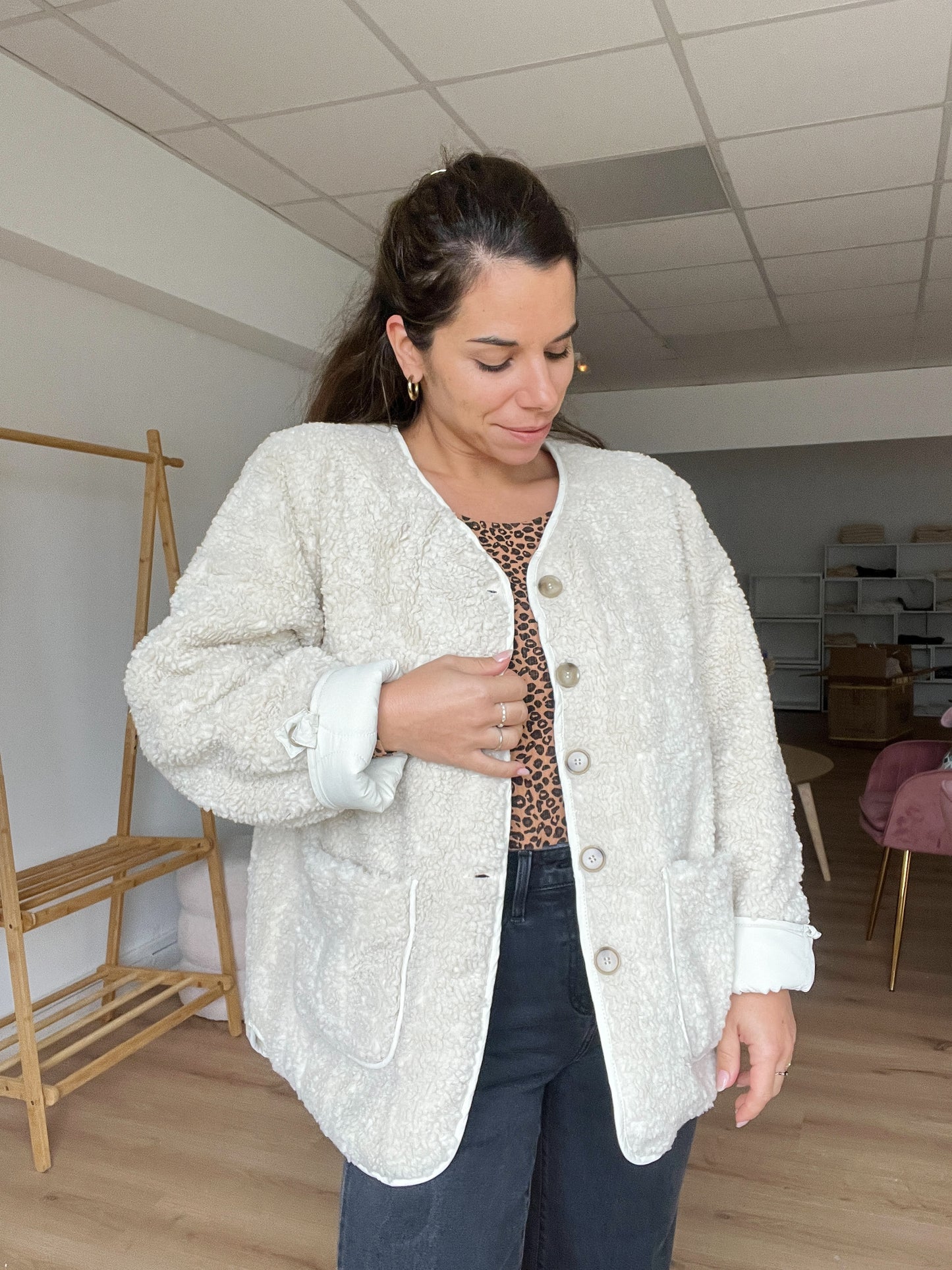 Veste moumoute réversible Simone écrue