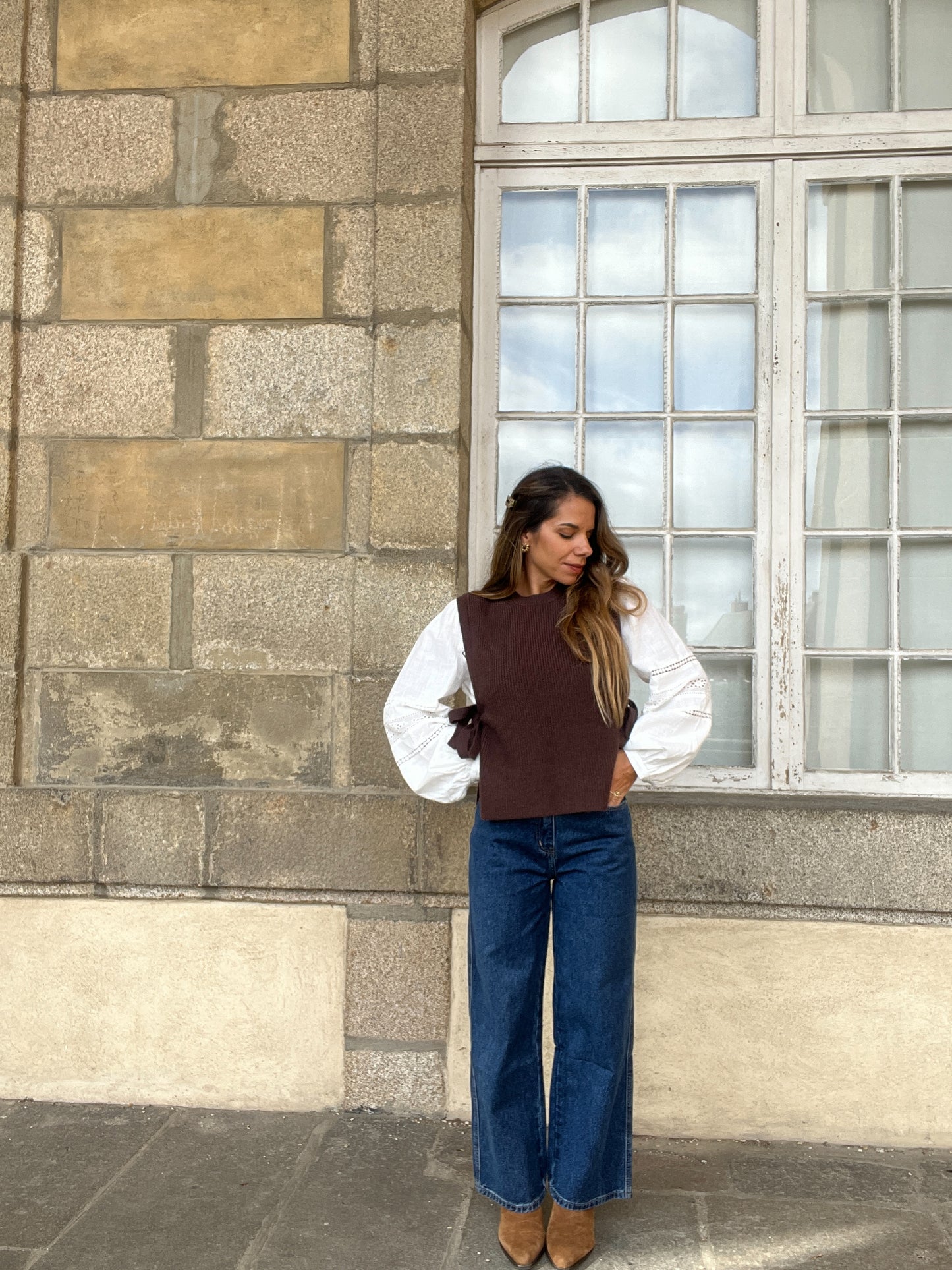Pull sans manches à noeuds marron Valentine