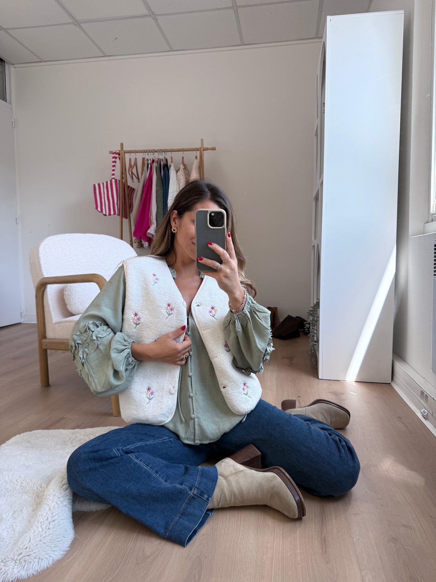 Blouse Esmée à volants vert menthe