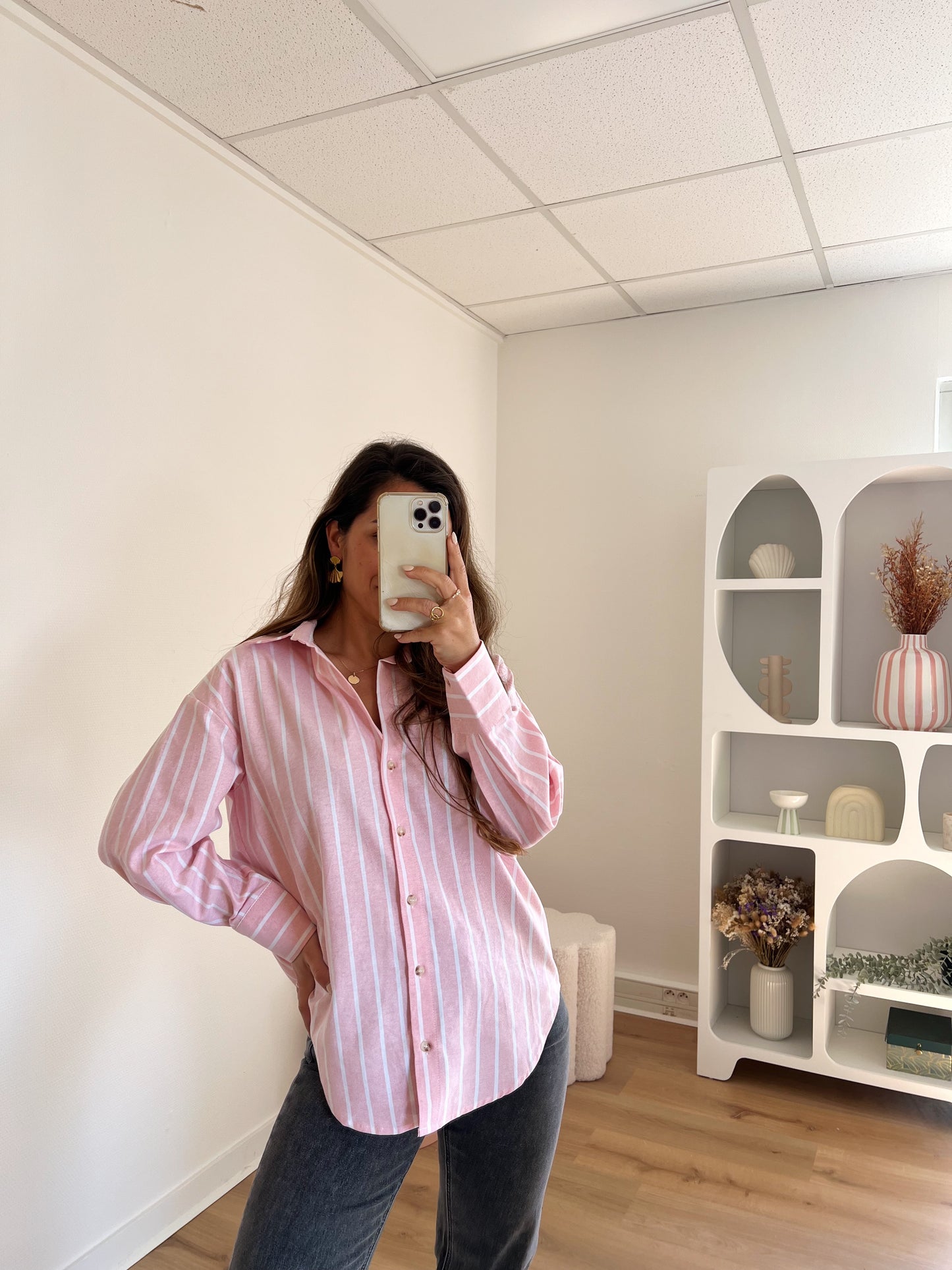 Chemise à rayures baby pink