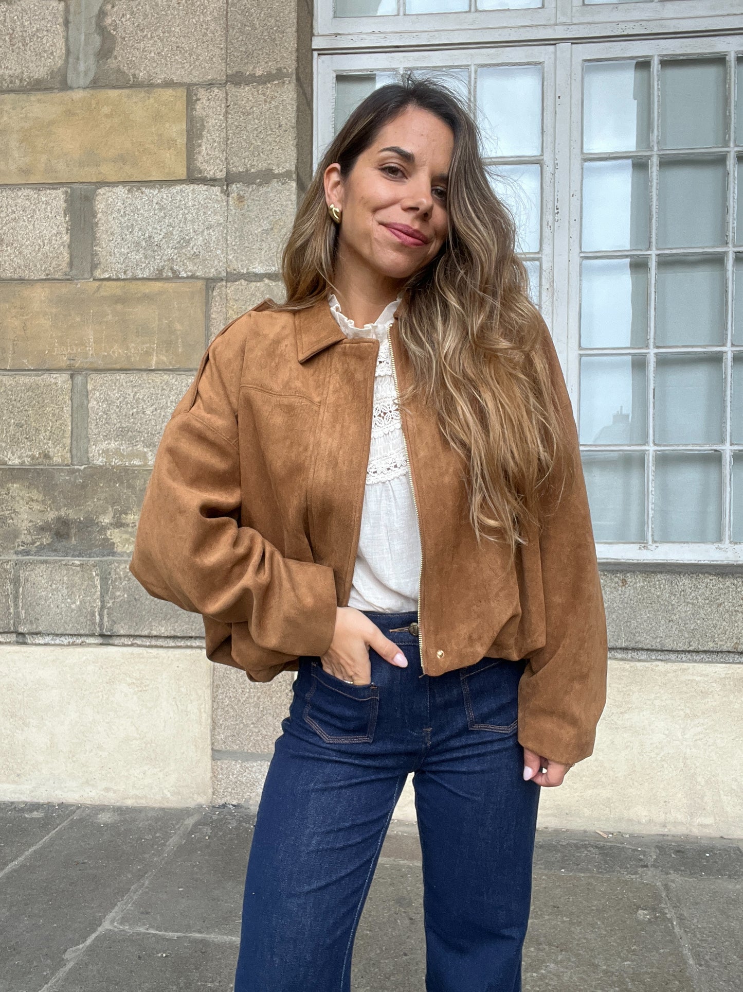 Veste effet suédine Léonie camel