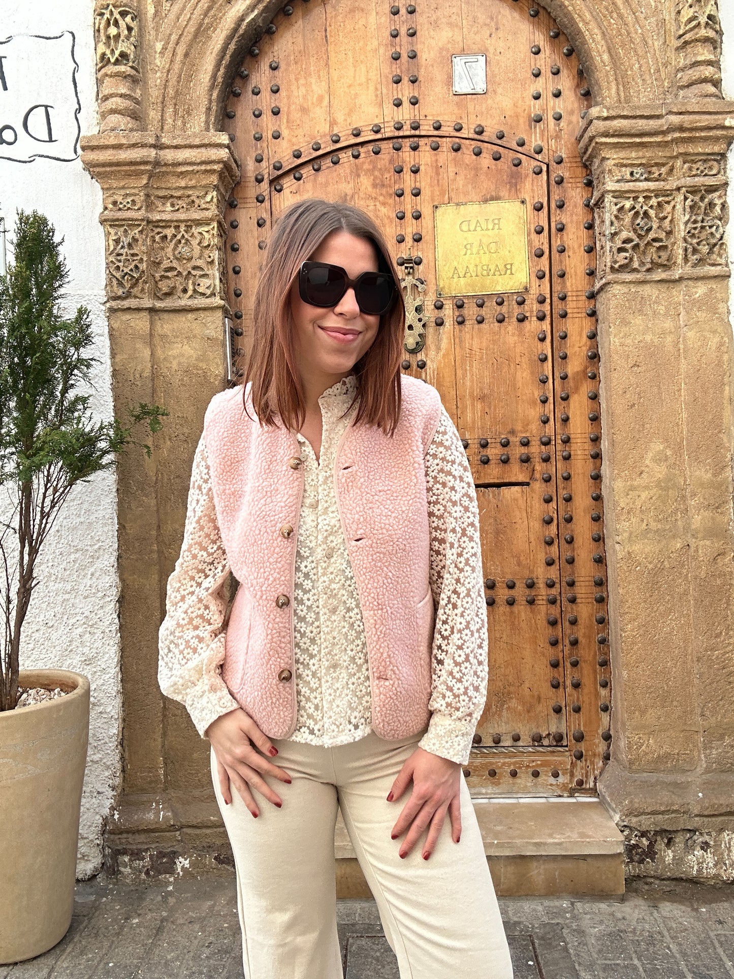 Gilet berger Arianne rose pâle
