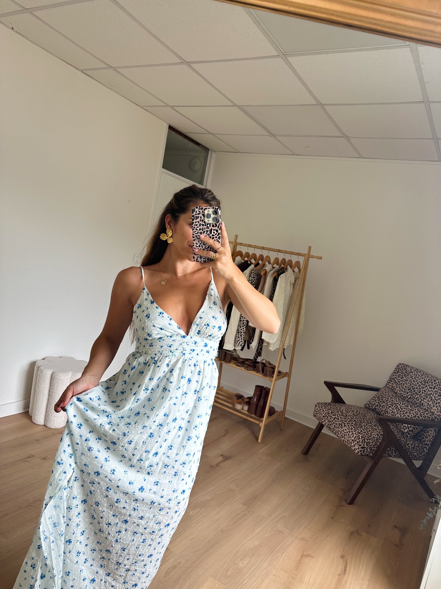 Robe longue fleurie bleue Séville