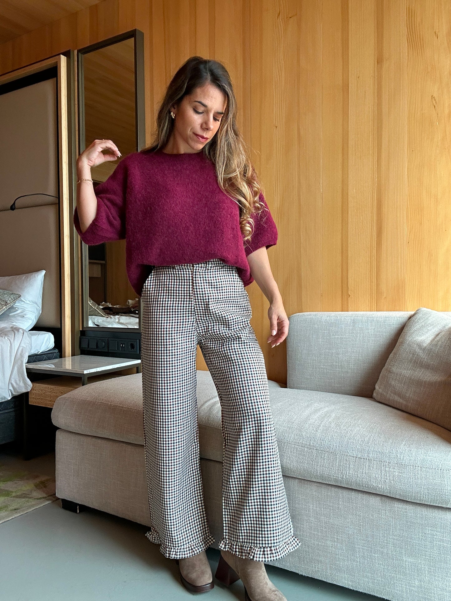Pantalon large à volants à carreaux Gabriel