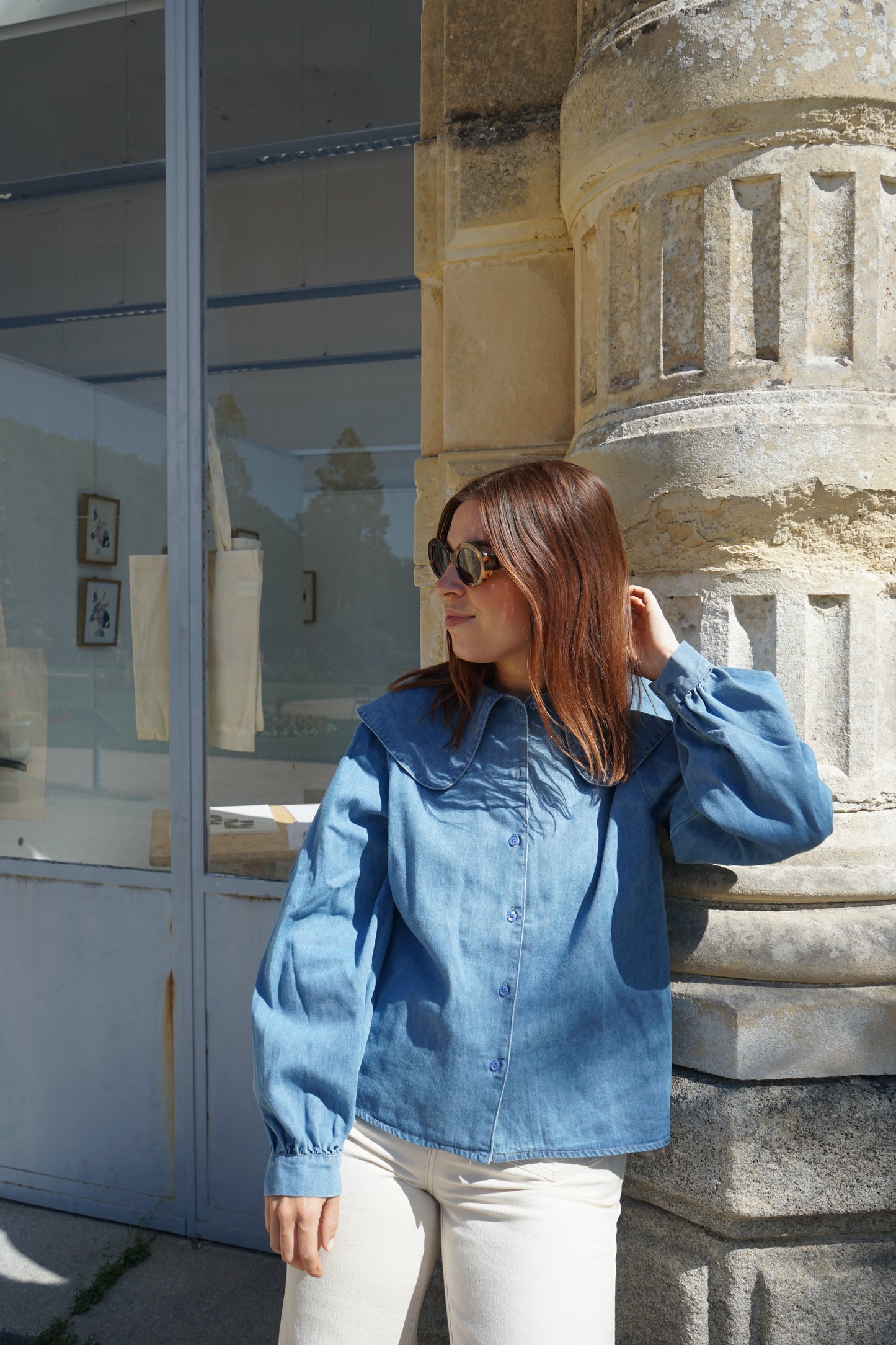 Blouse à col large denim clair Billie