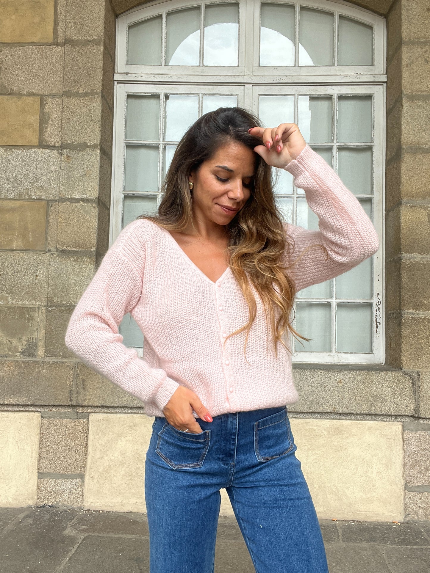 Cardigan en laine rose Alice