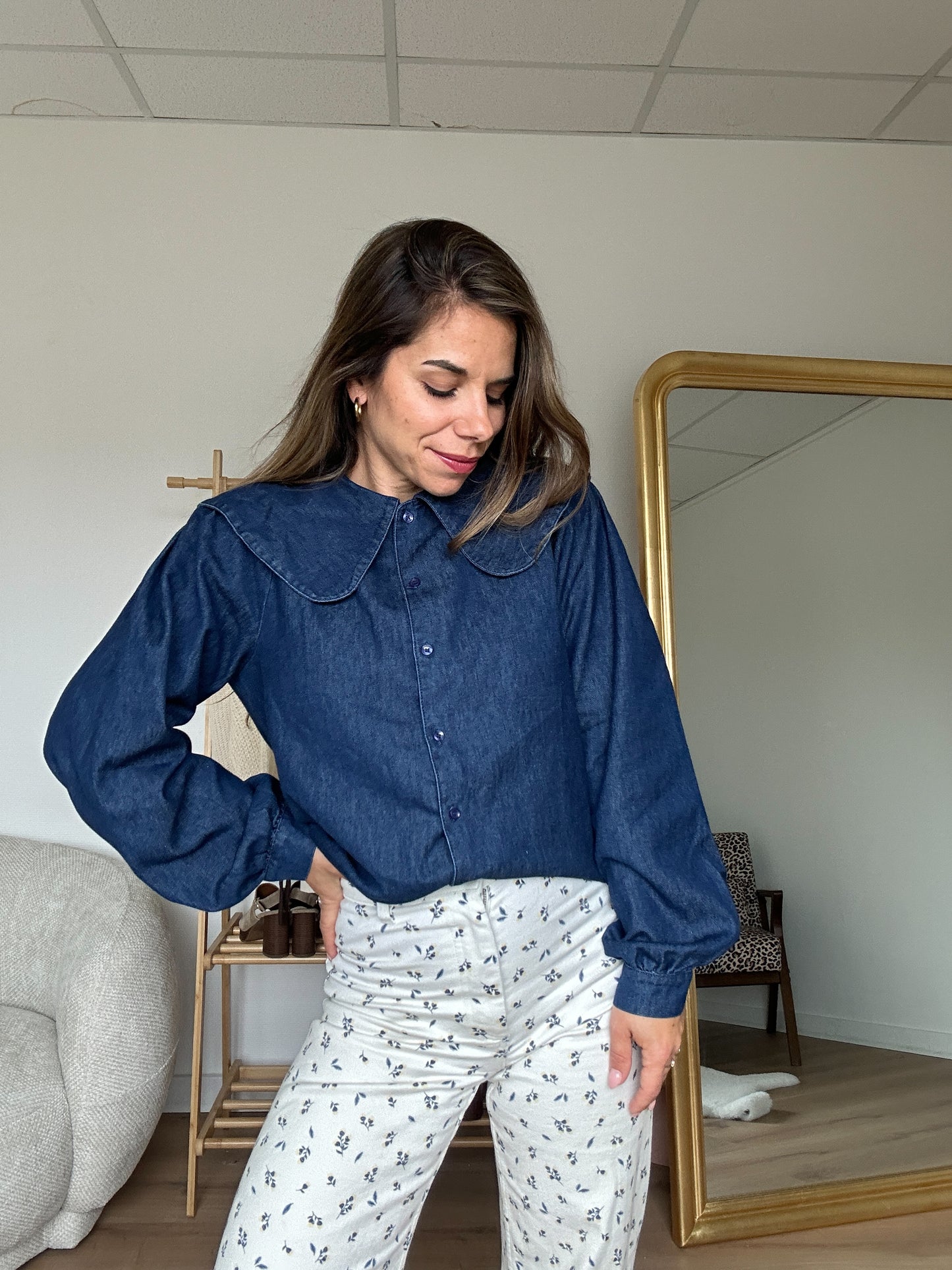 Blouse à col large denim Billie
