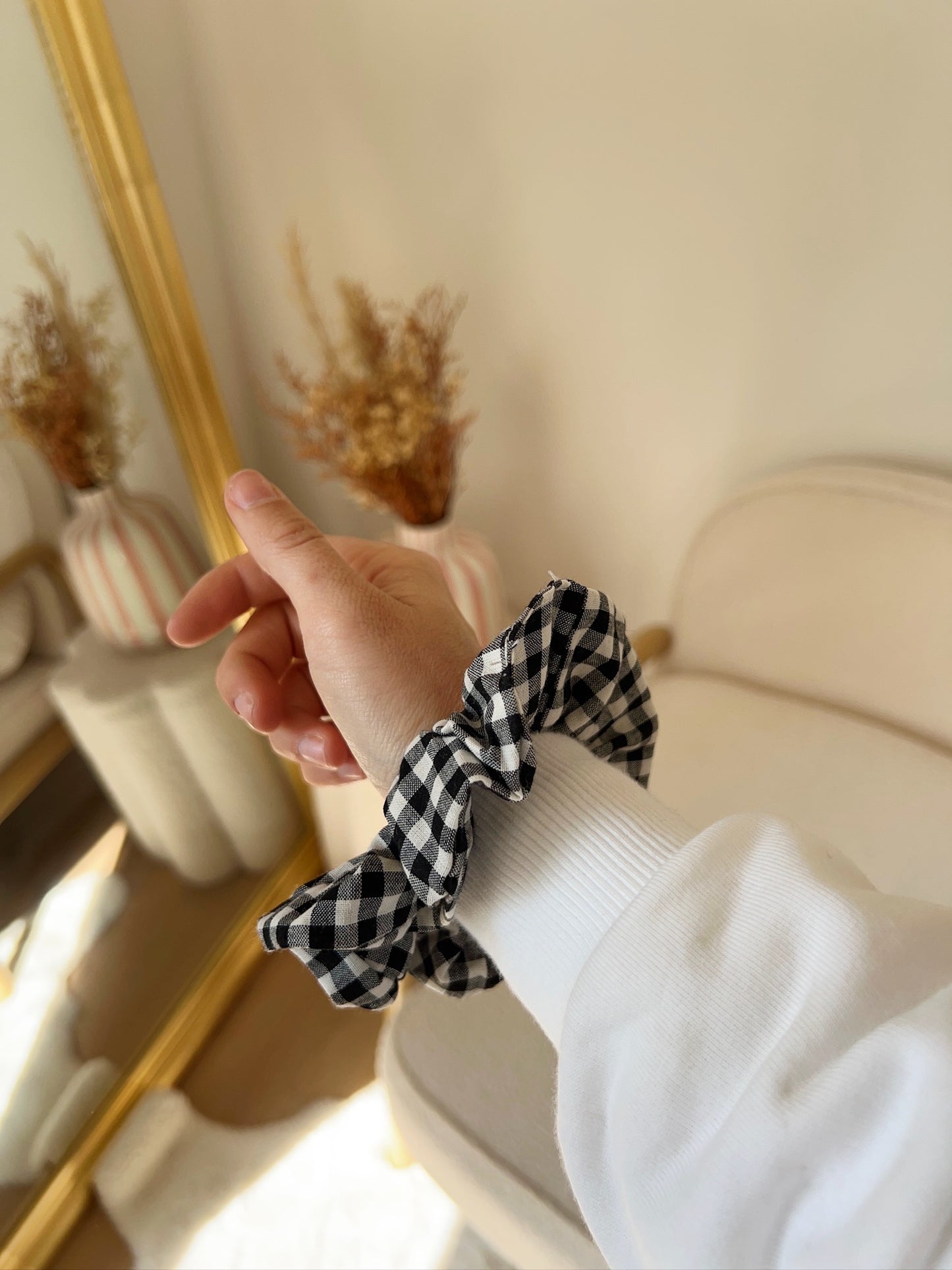 Chouchou en coton vichy noir