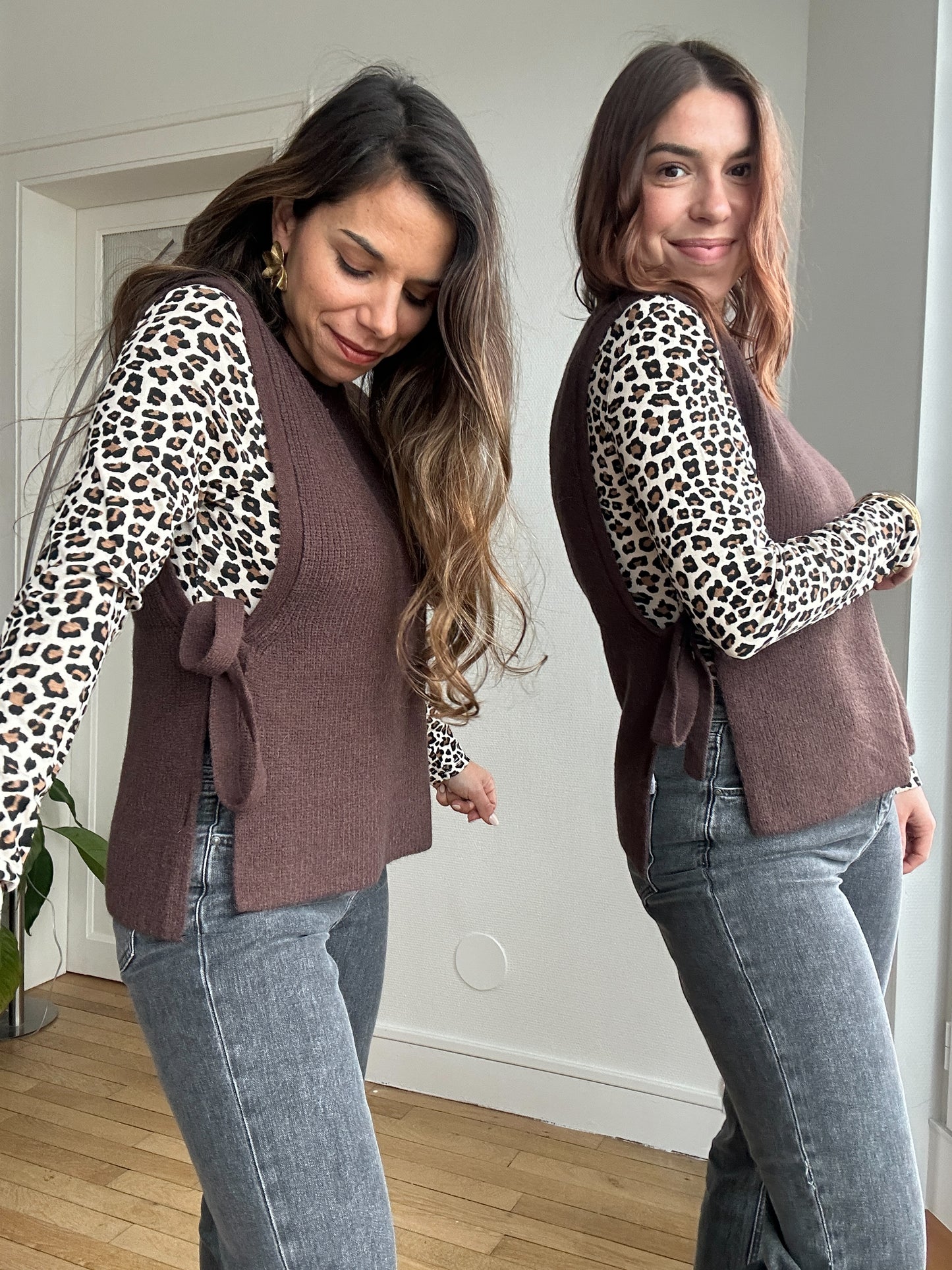Pull sans manches à noeuds marron Valentine