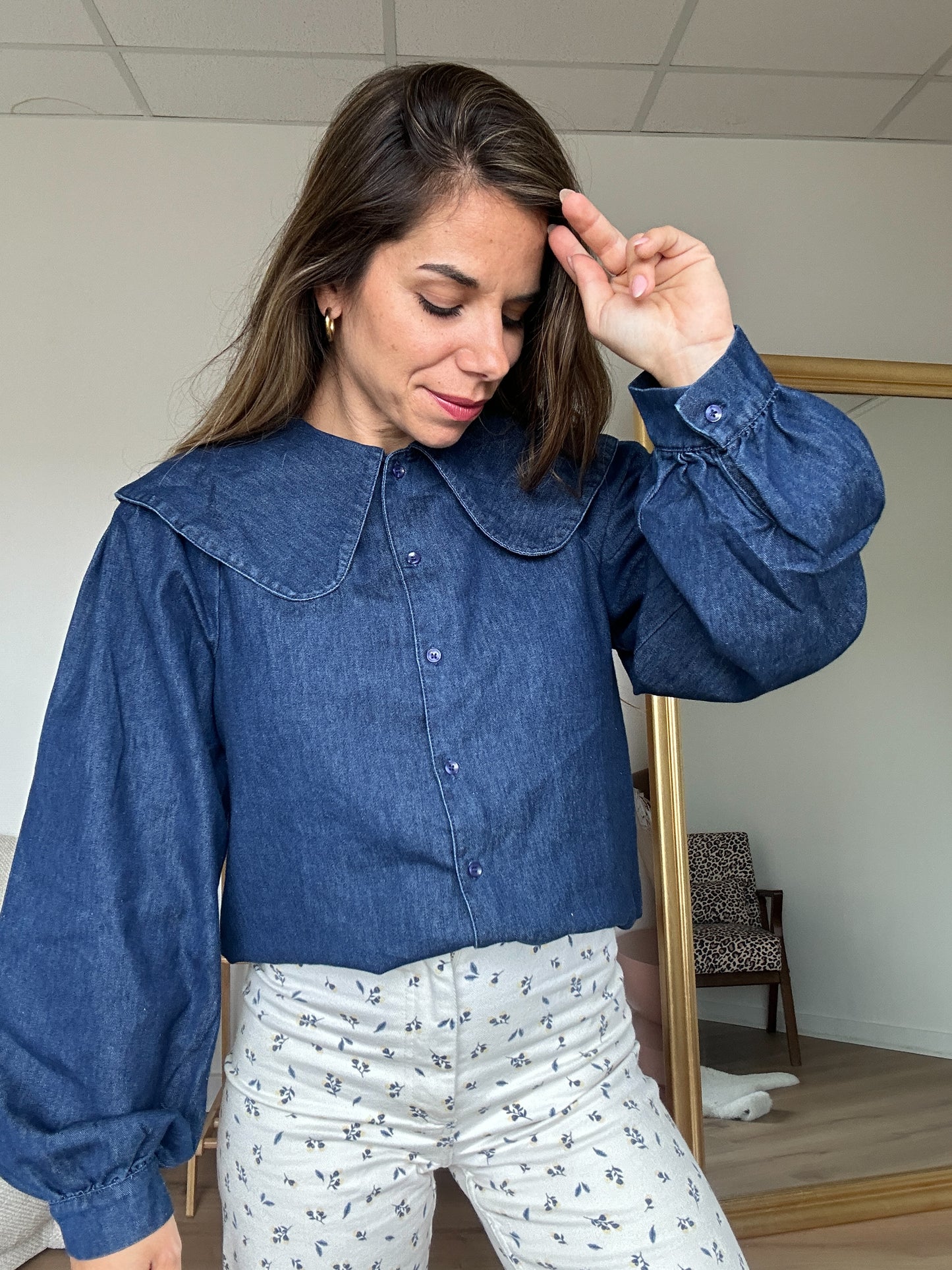 Blouse à col large denim Billie