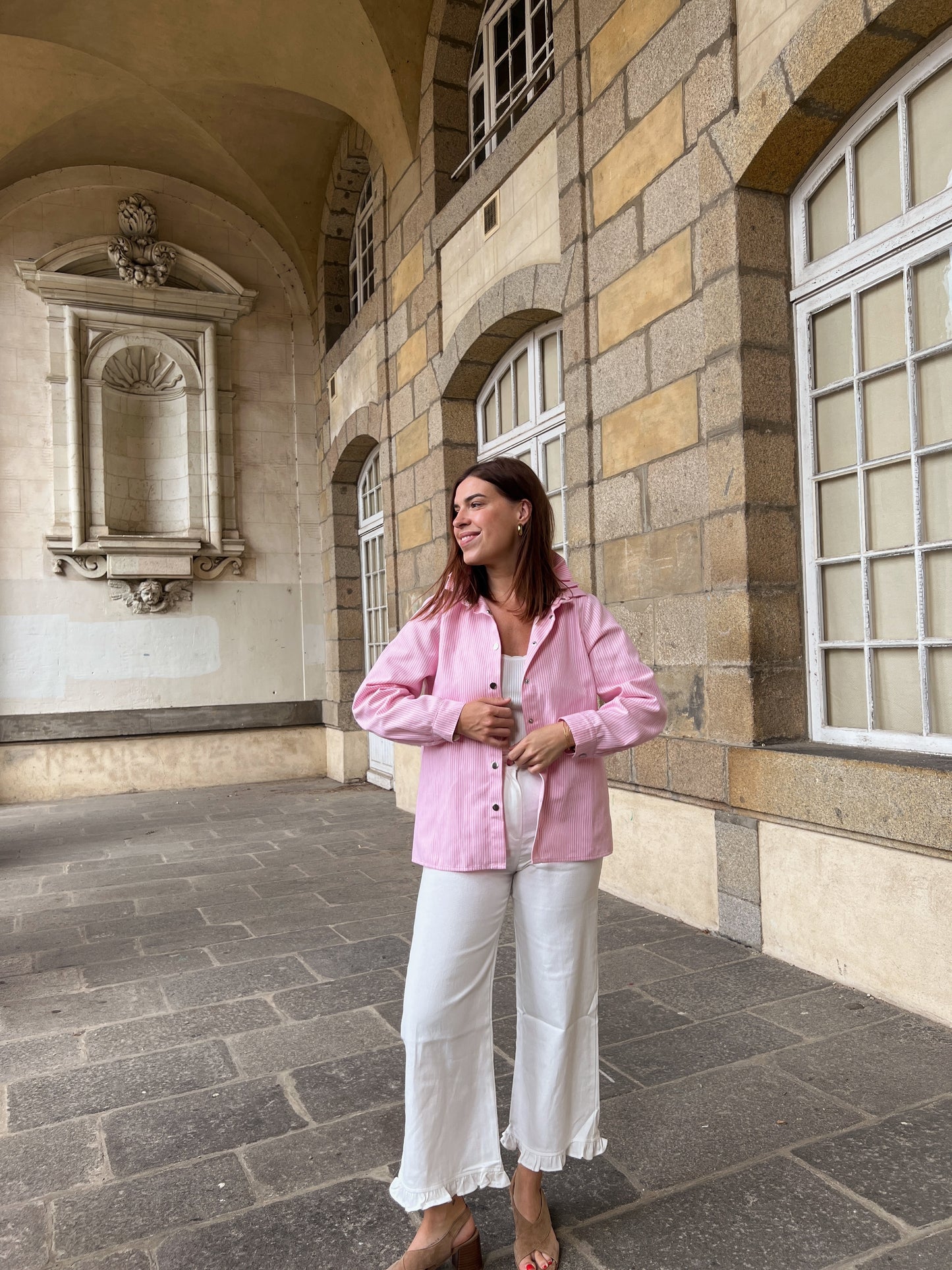 Veste en jean Céleste à rayures roses