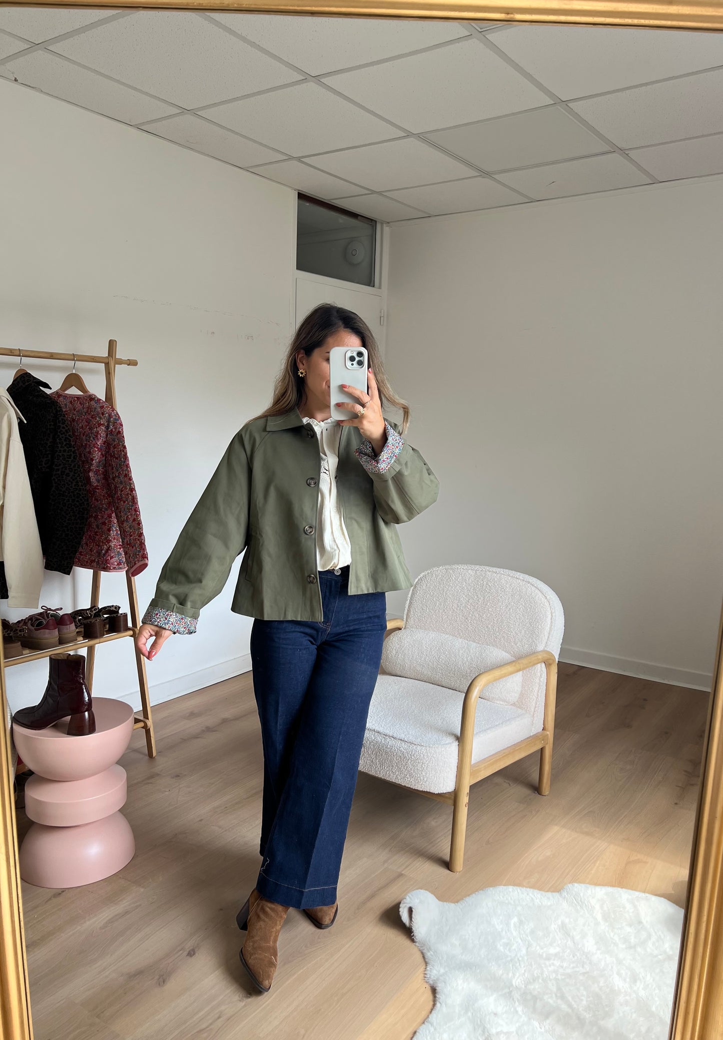 Veste trench Edith à fleurs kaki