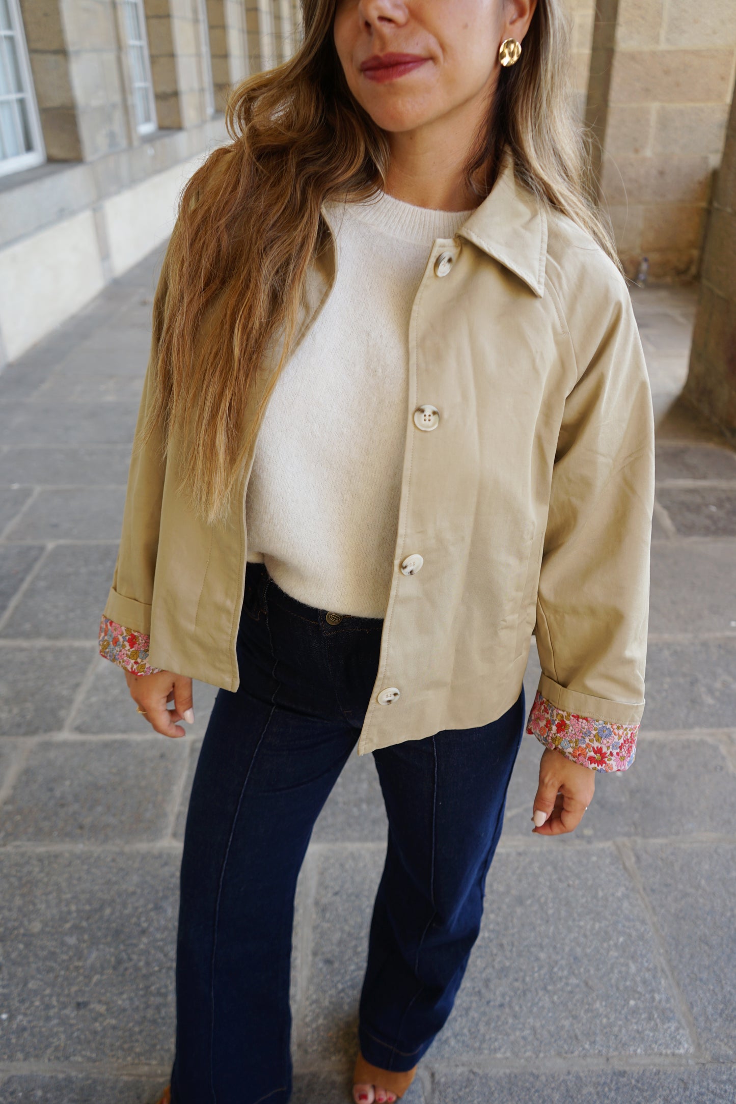 Veste trench liberty en coton beige Edith