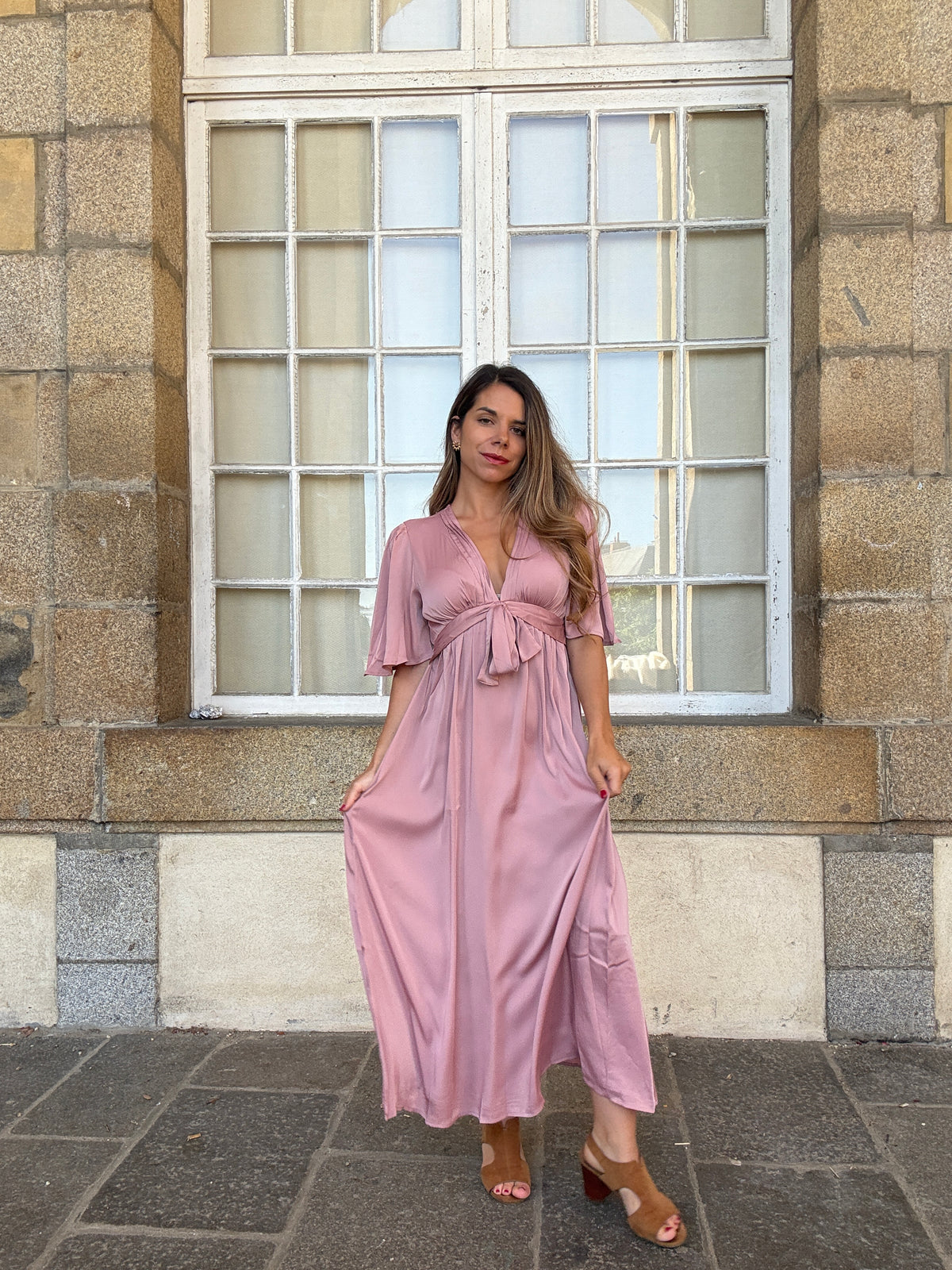Robe longue Suzy vieux rose