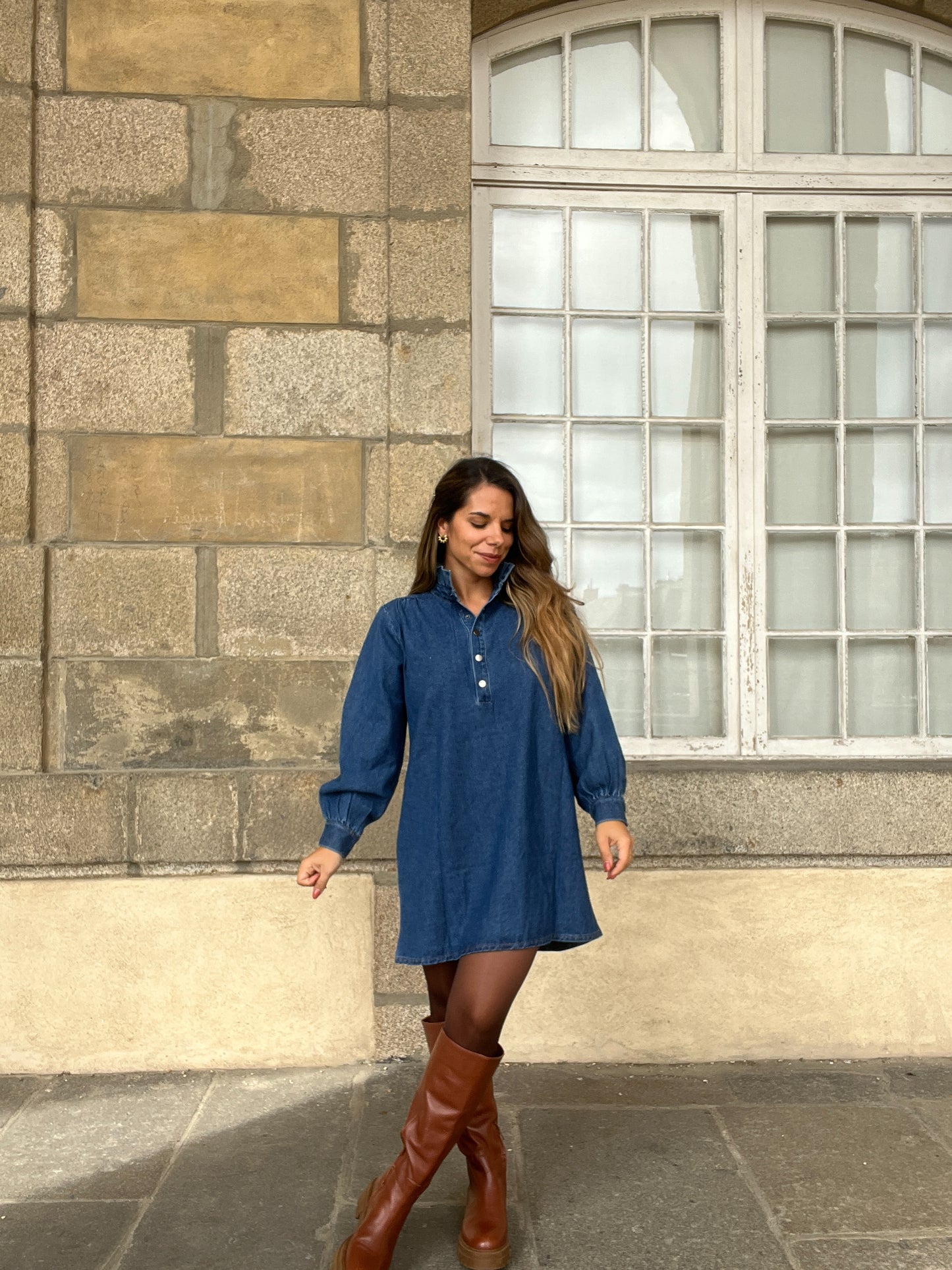 Robe en Jean Céleste à manches longues