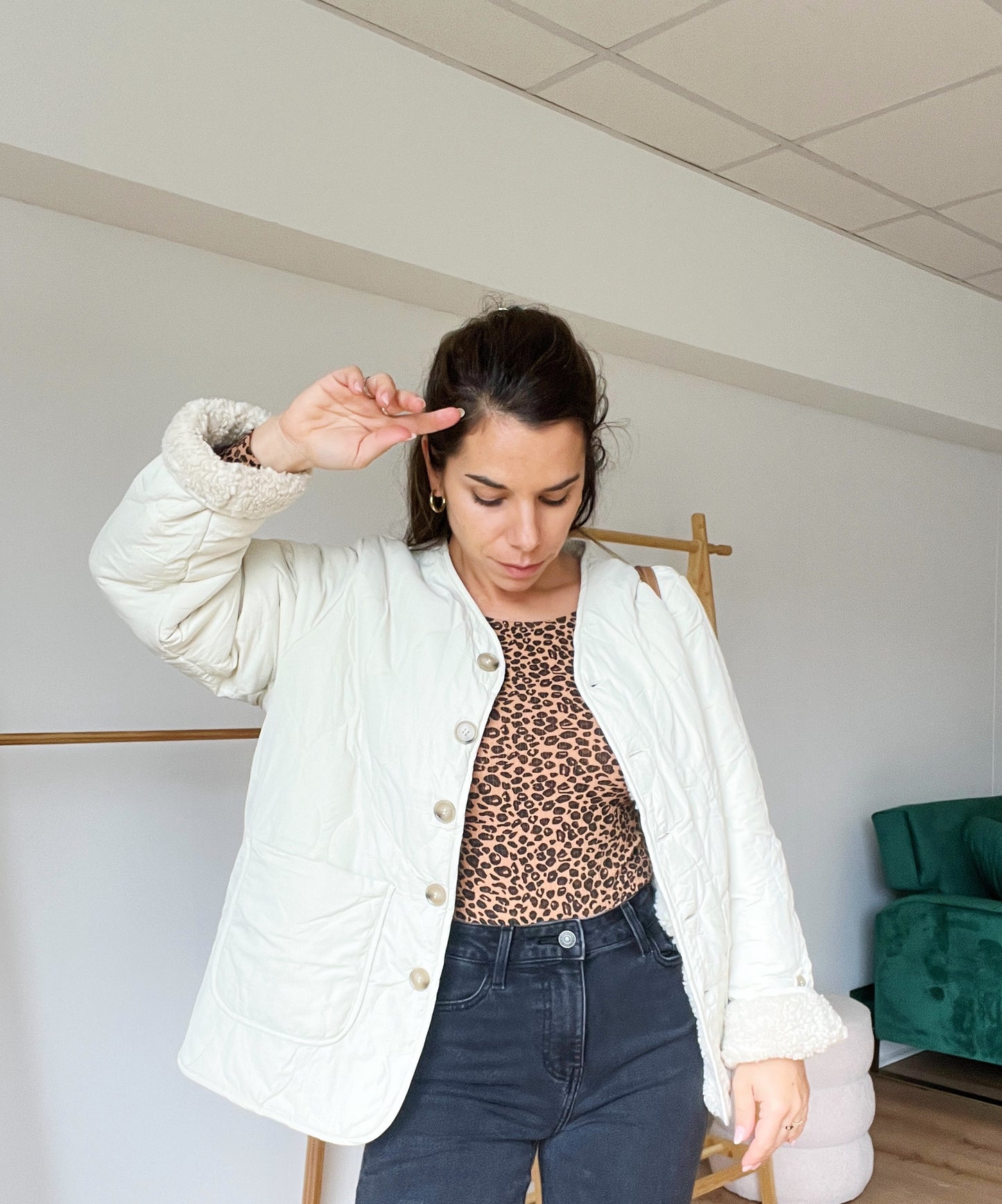 Veste moumoute réversible Simone écrue