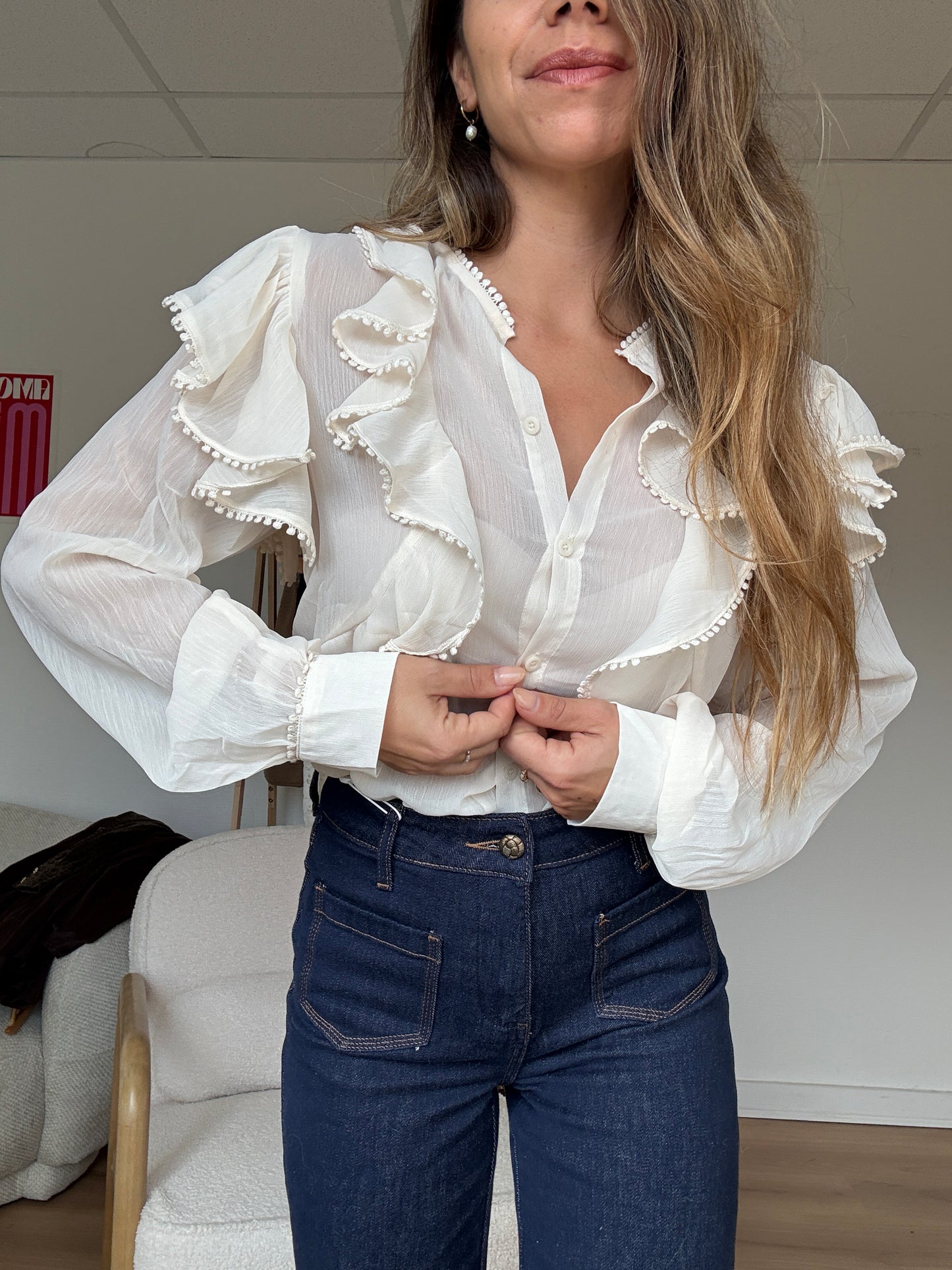 Blouse à volants Mia écrue