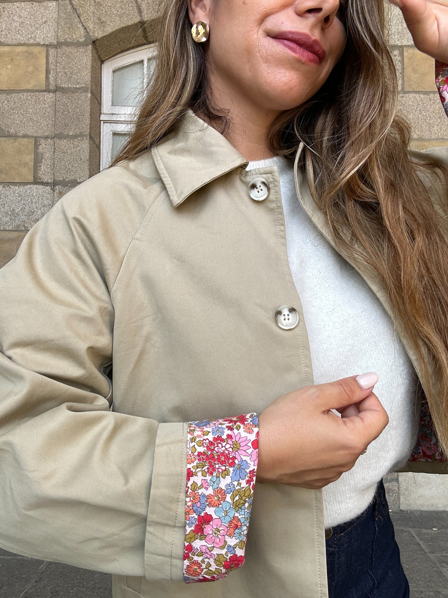Veste trench liberty en coton beige Edith