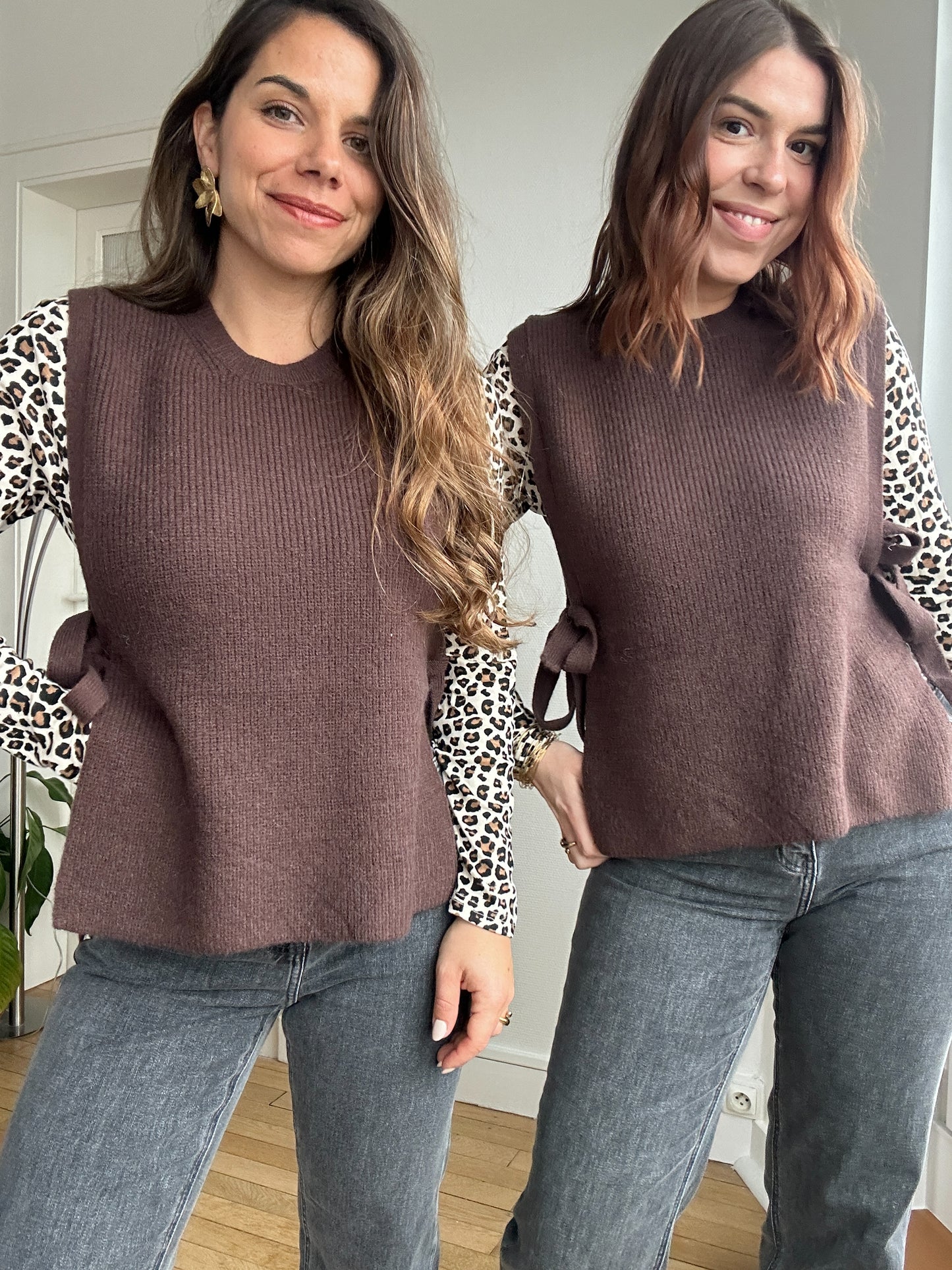 Pull sans manches à noeuds marron Valentine