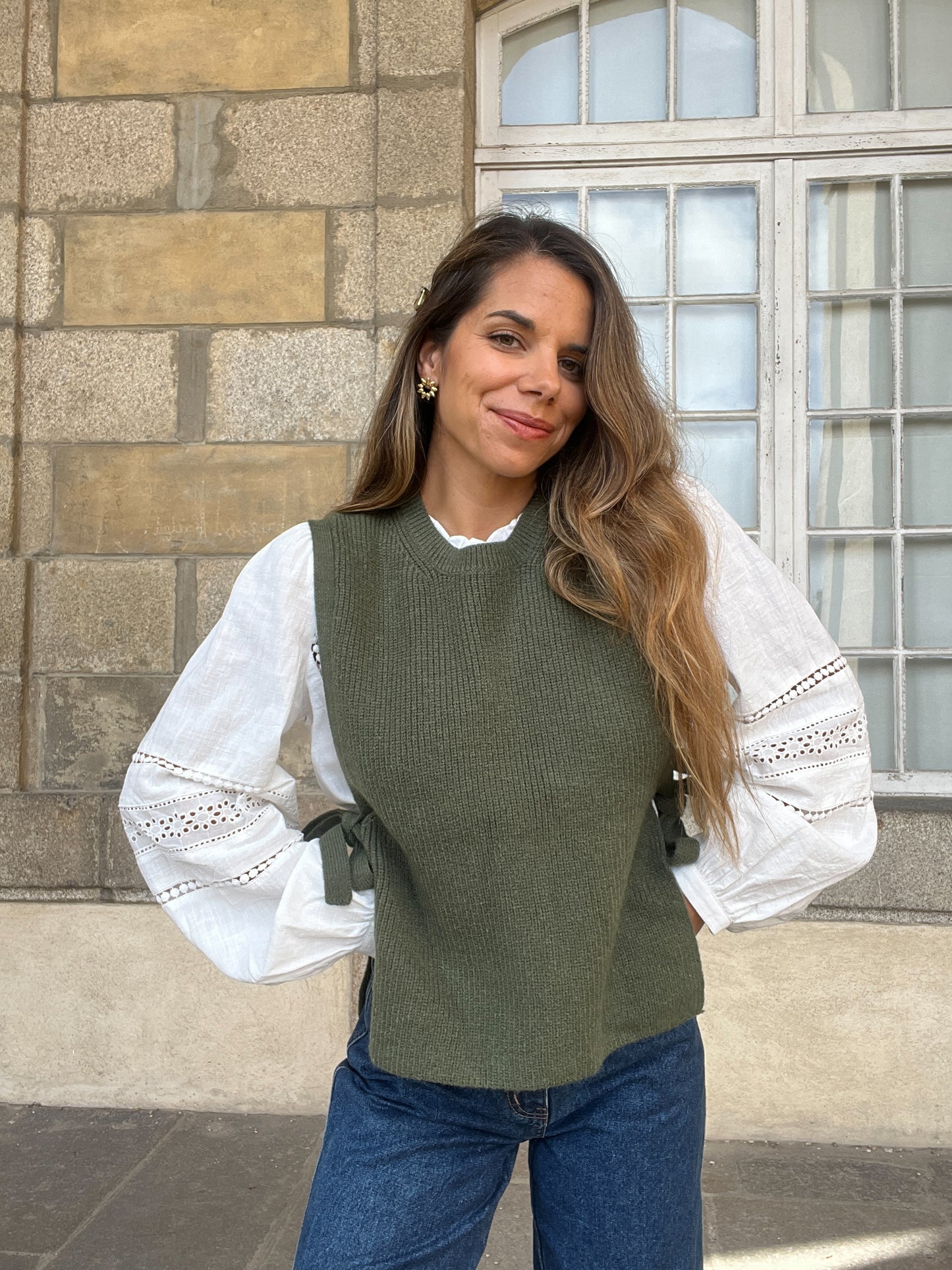 Pull sans manches à noeuds kaki Valentine