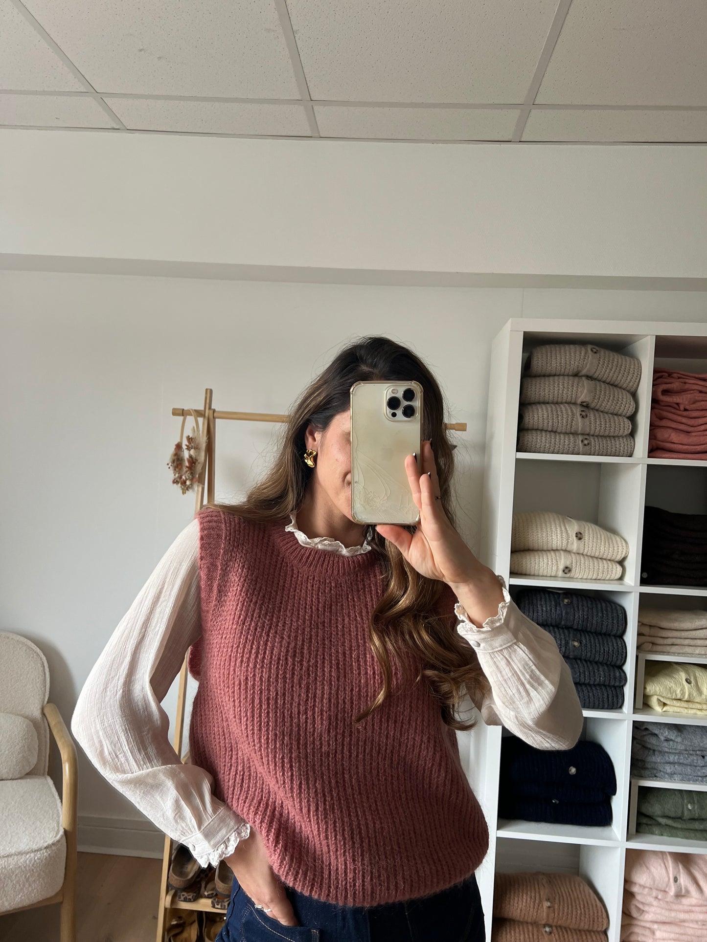 Pull sans manches vieux rose Adèle