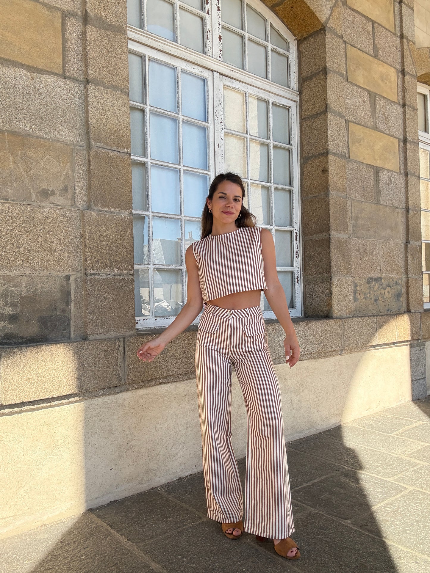 Pantalon rayé Marin camel