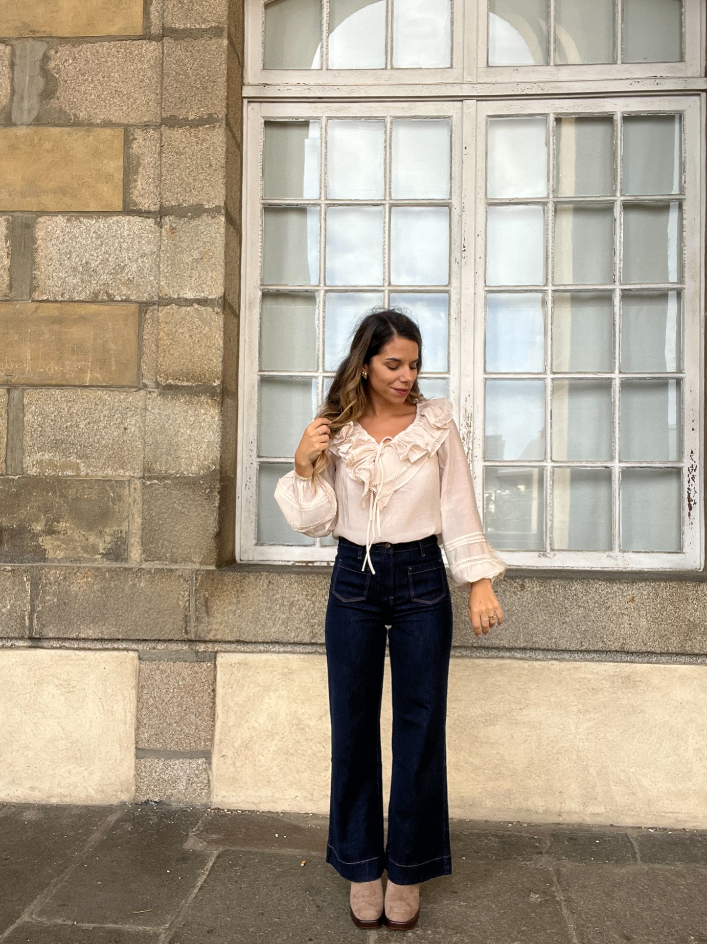 Blouse bohème volantée beige Hazel