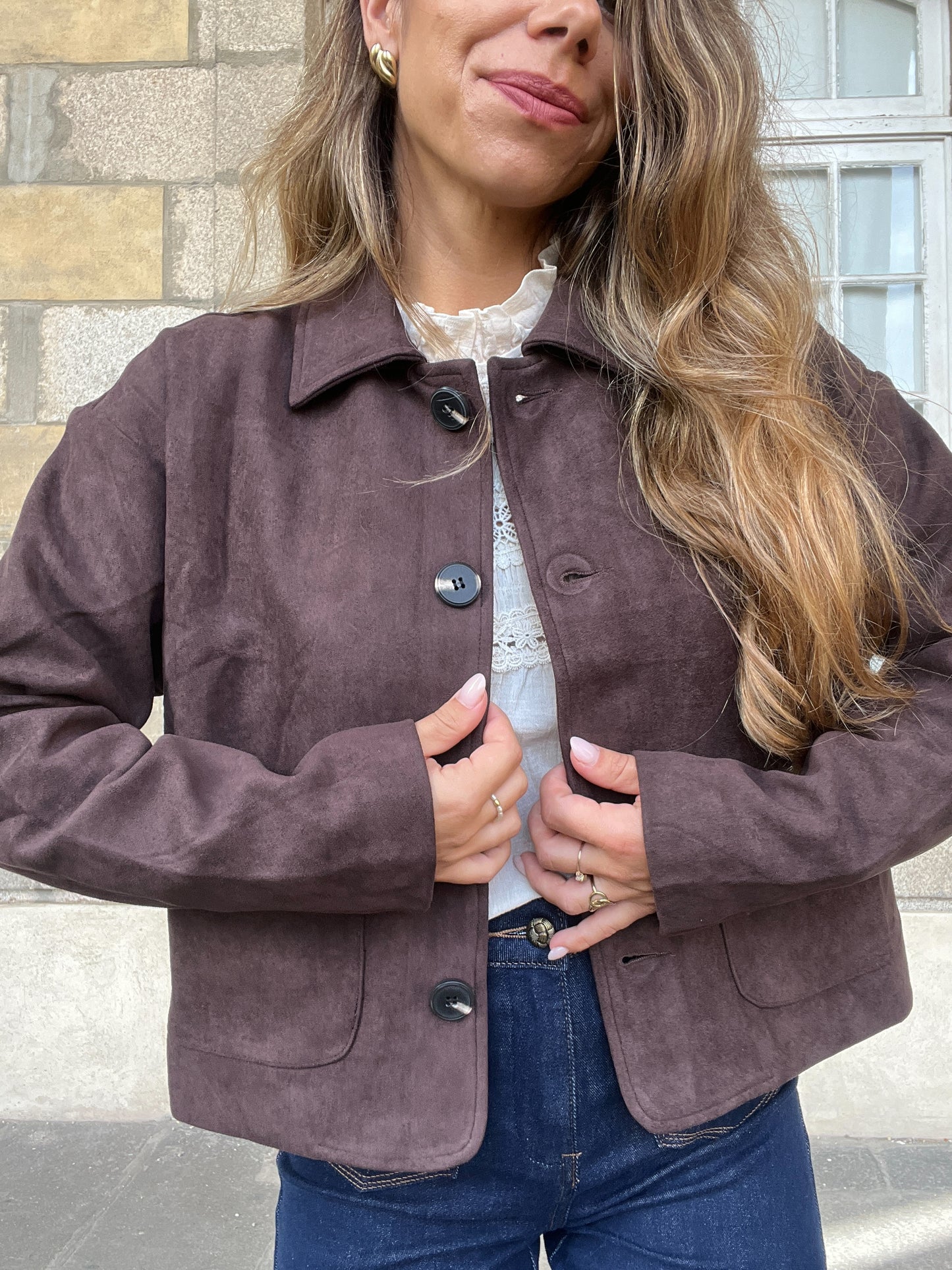 Veste effet suédine Thelma chocolat