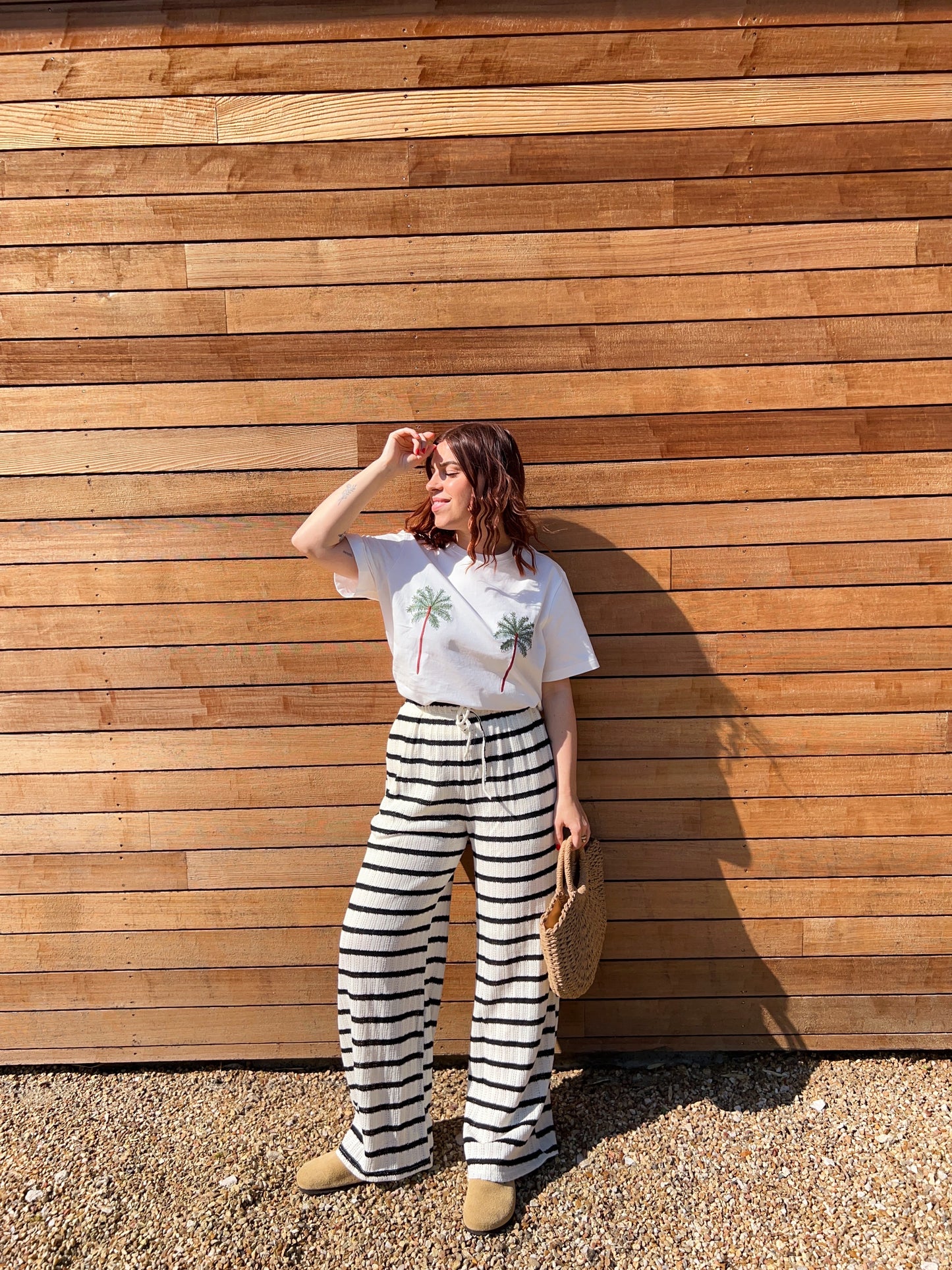 Pantalon fluide en crochet à rayures Maya