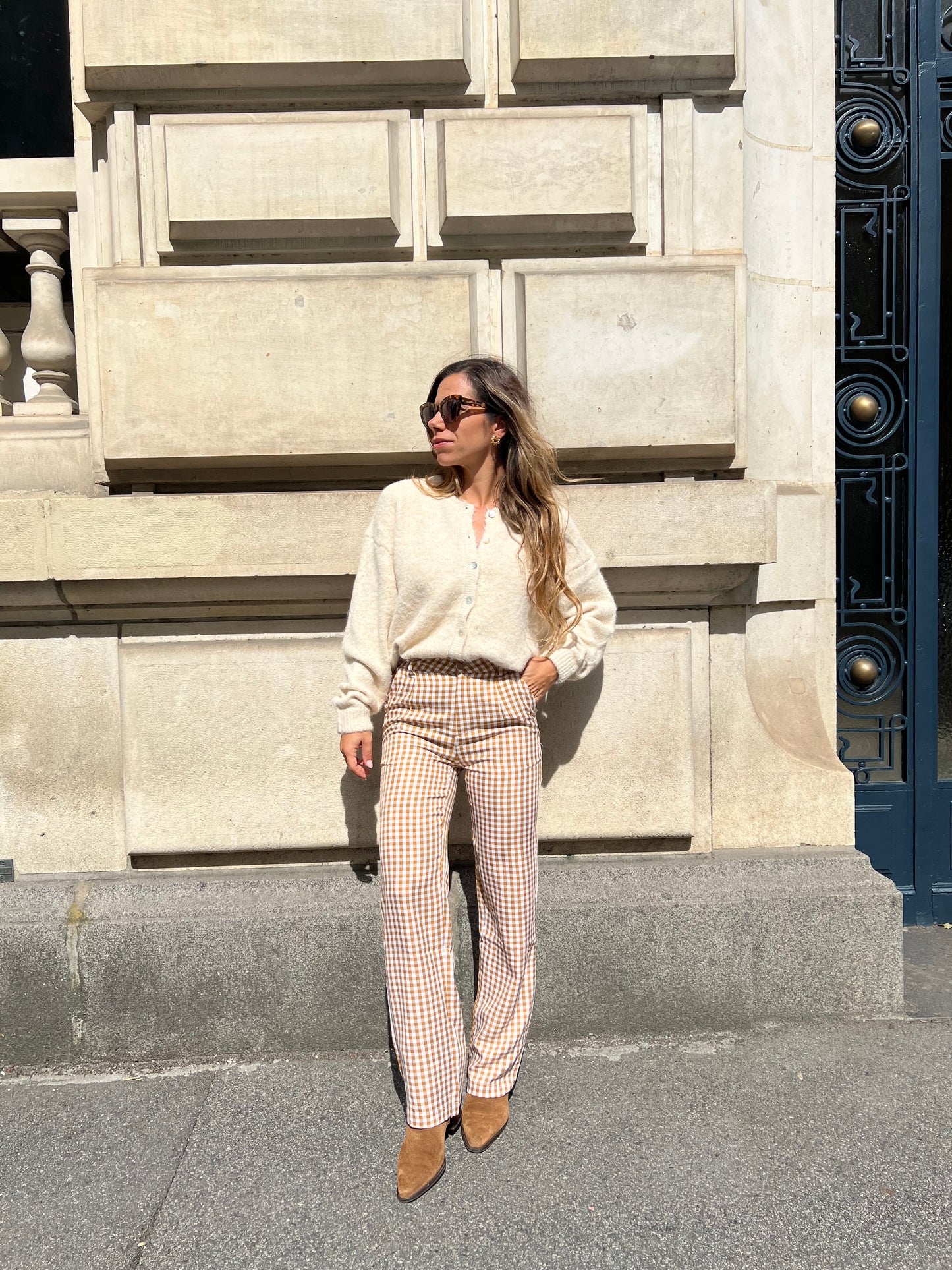 Pantalon Vichy camel Aurora