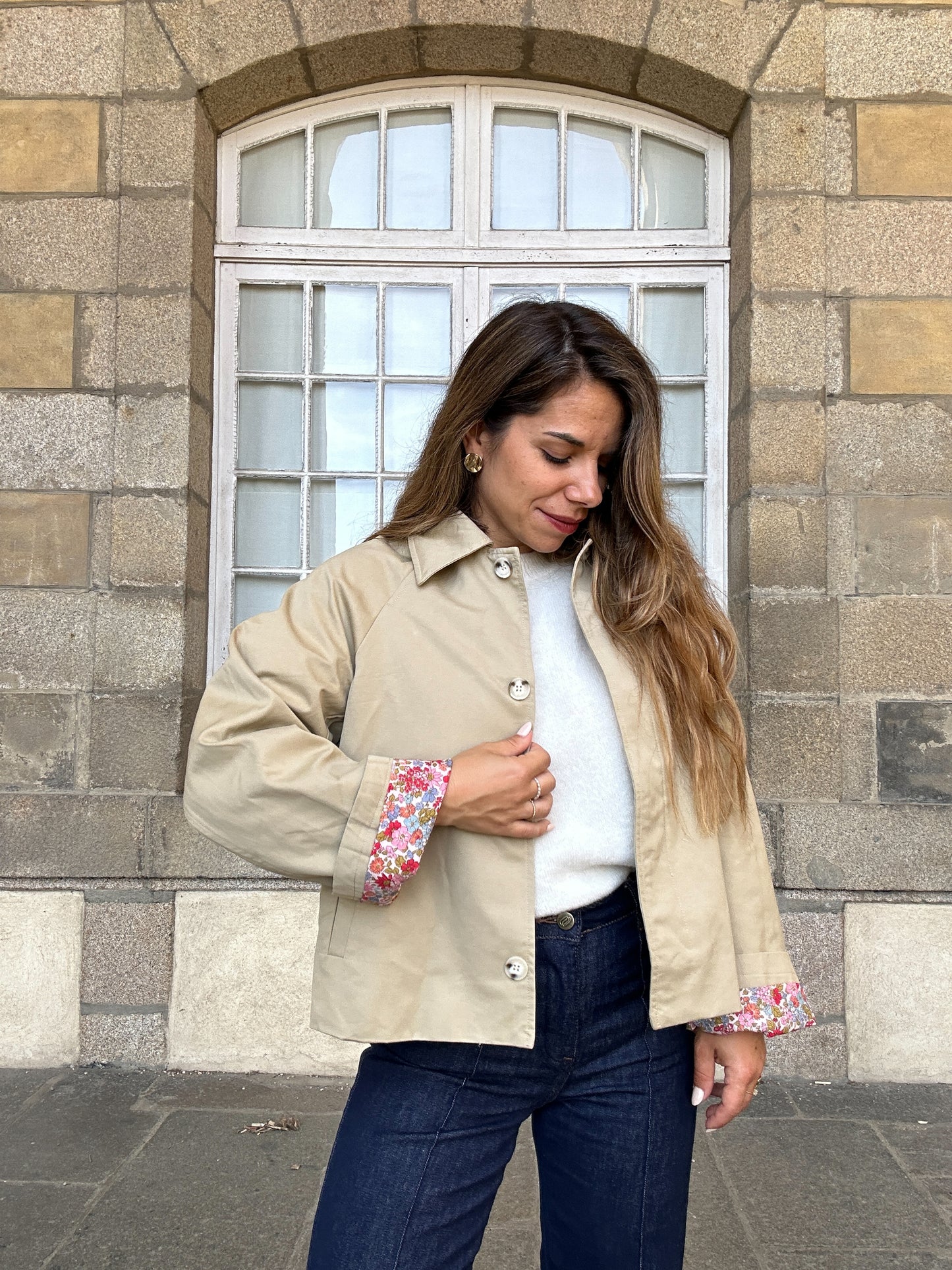 Veste trench liberty en coton beige Edith
