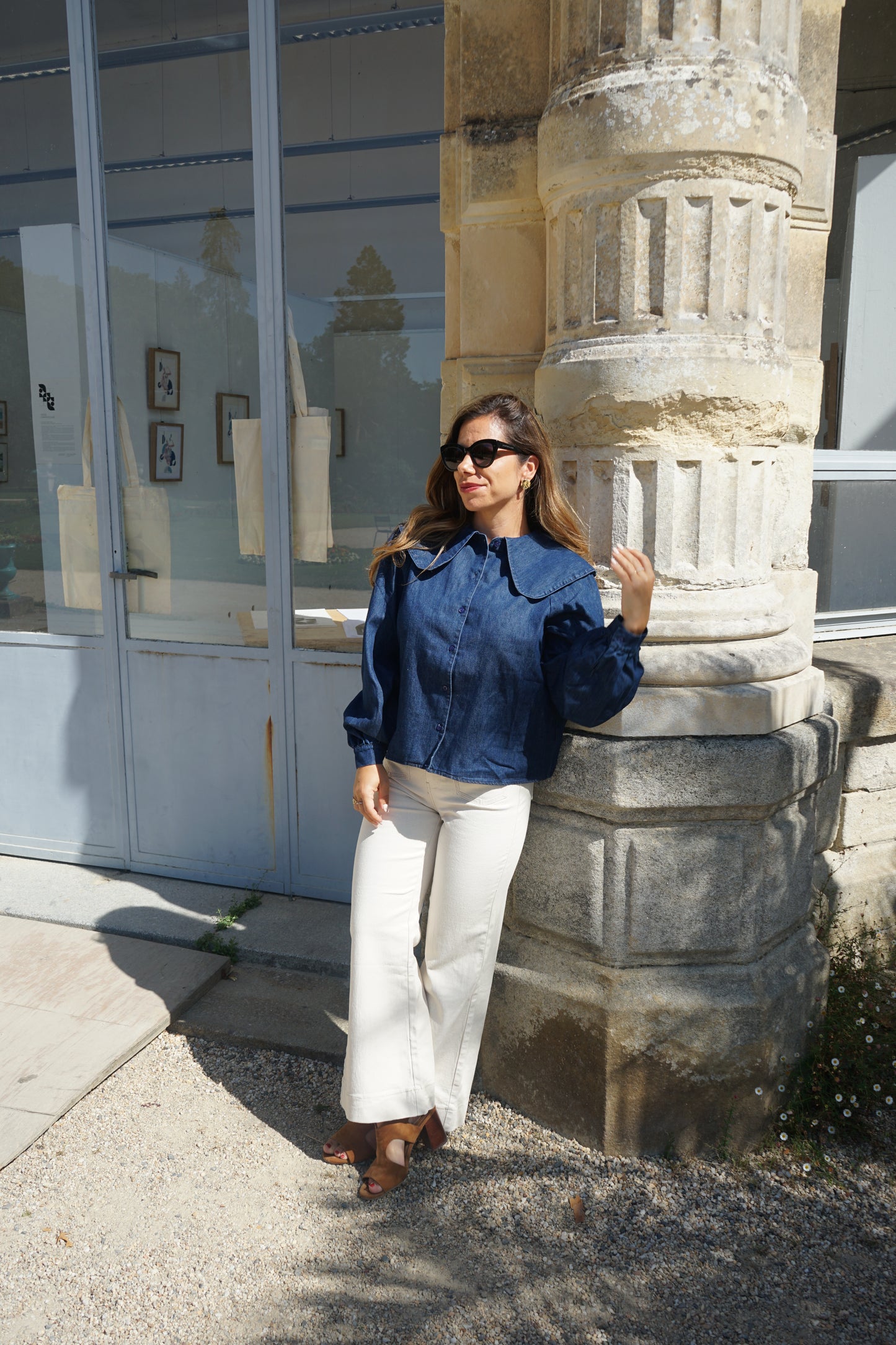 Blouse à col large denim Billie