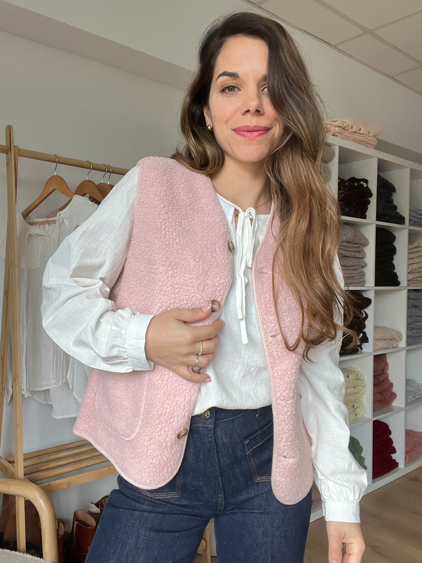 Gilet berger Arianne rose pâle