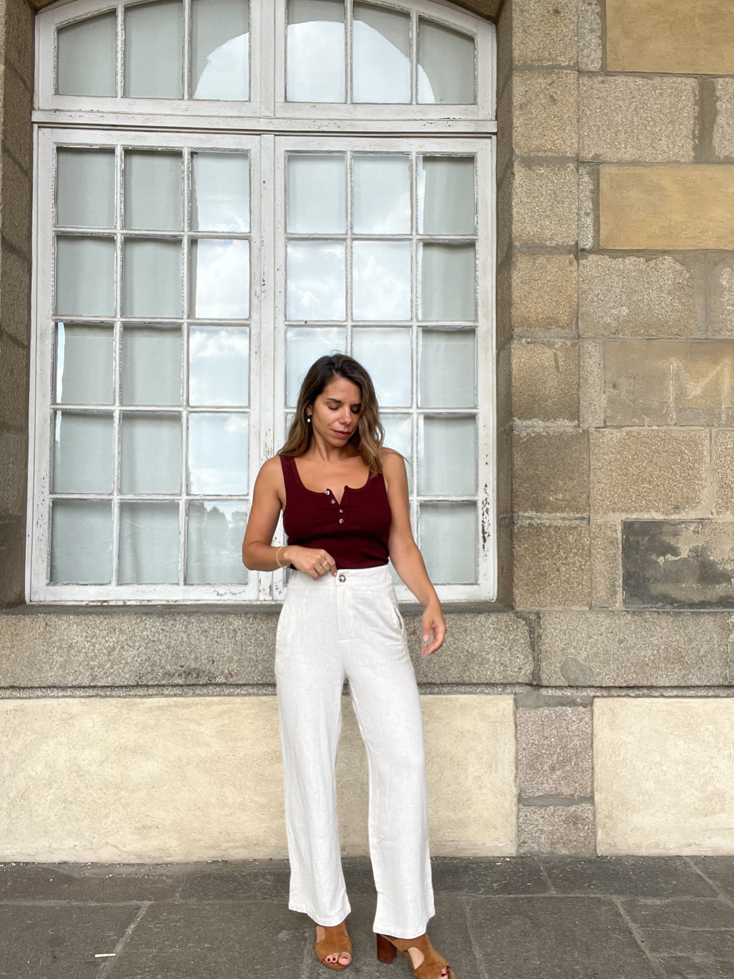 Pantalon en lin beige