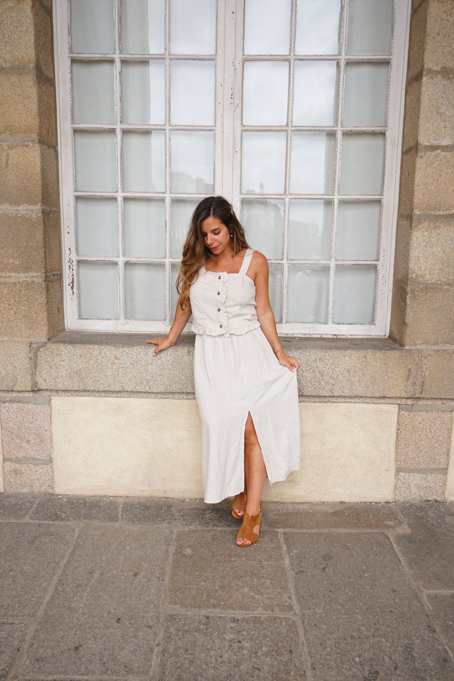 Jupe en lin beige