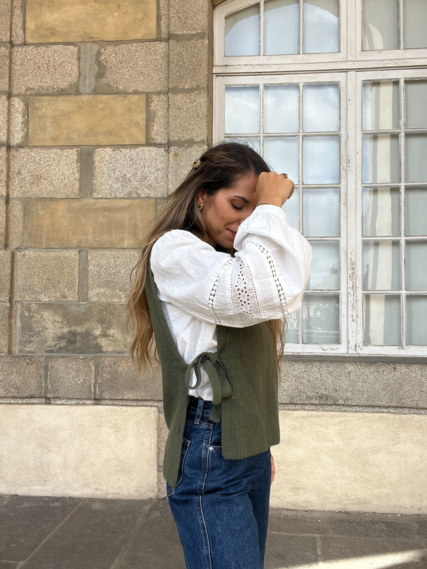 Pull sans manches à noeuds kaki Valentine