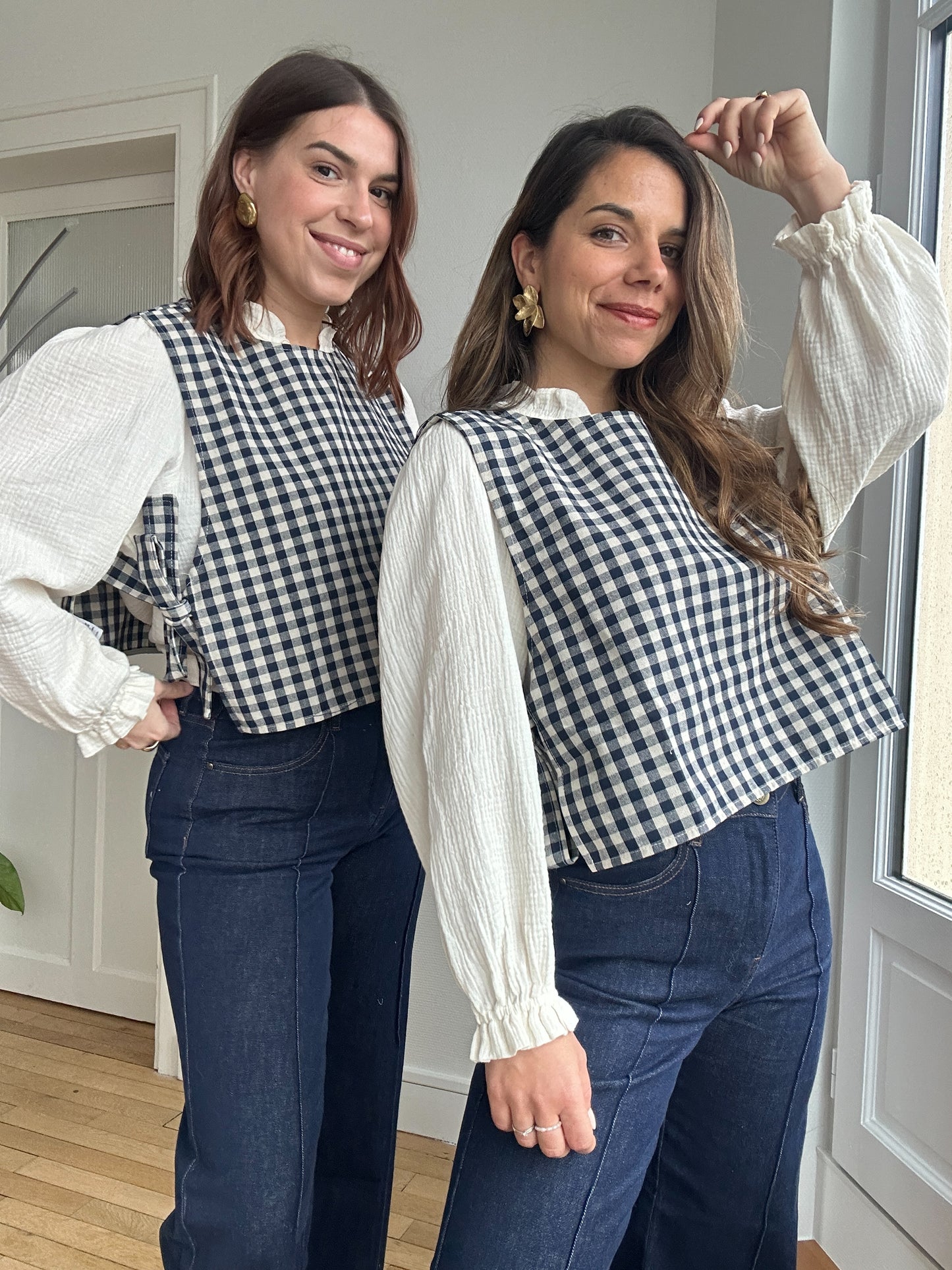 Pull fin sans manche avec nœuds vichy Angèle