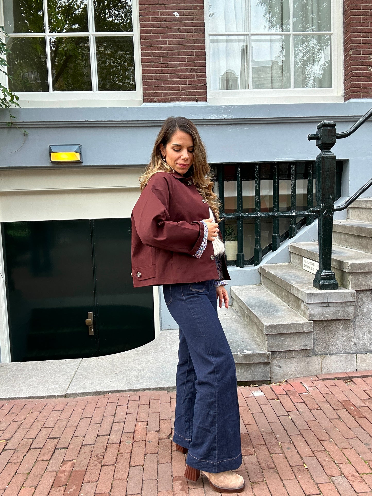 Veste trench Edith en coton Liberty bordeaux