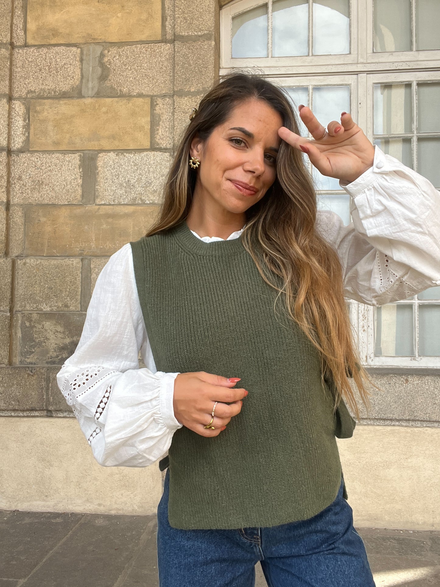 Pull sans manches à noeuds kaki Valentine