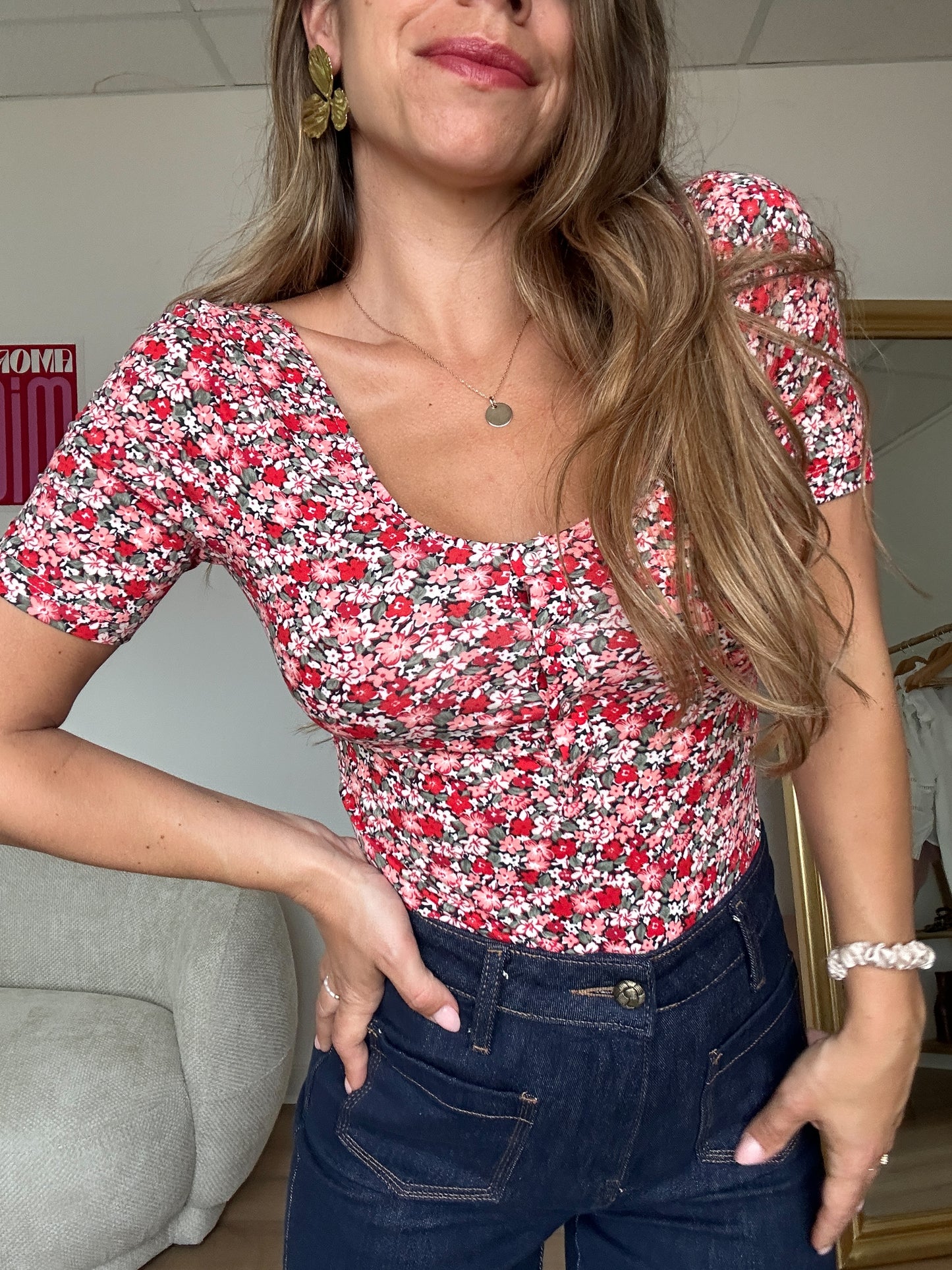 Body Thelma rouge fleurie
