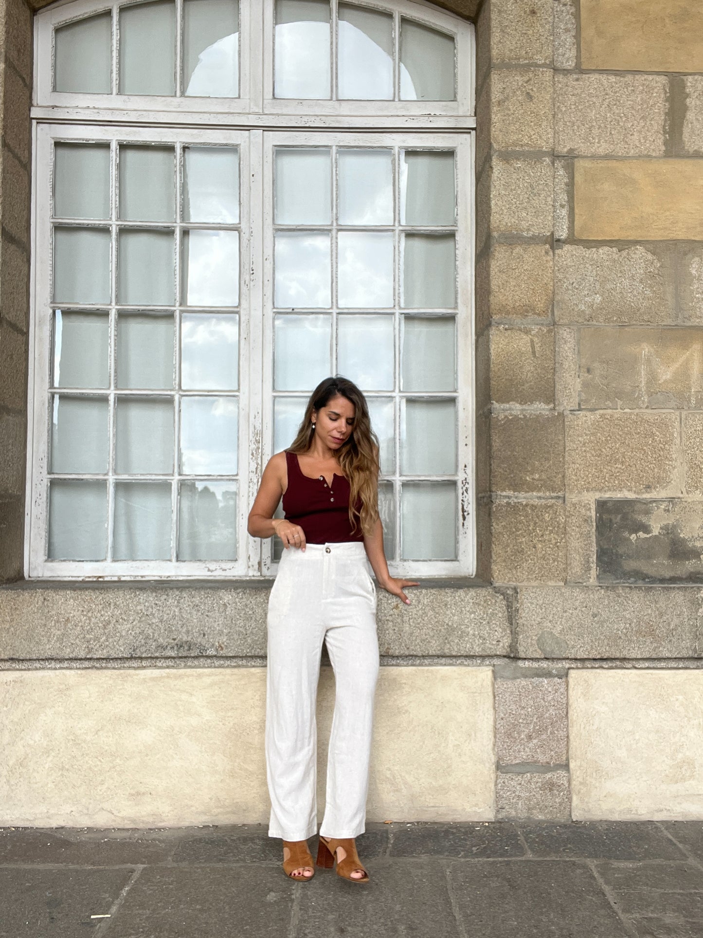 Pantalon en lin beige