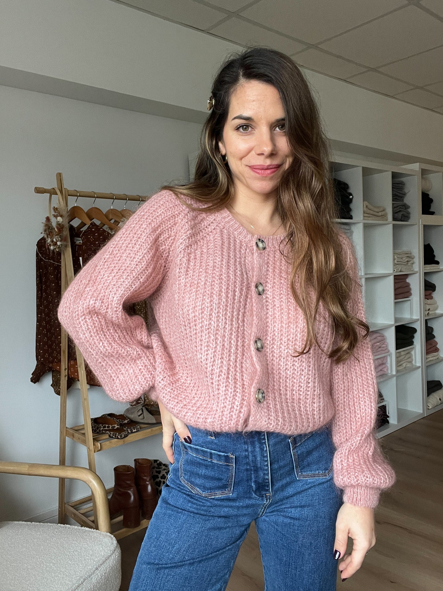 Cardigan rose chiné Honorine