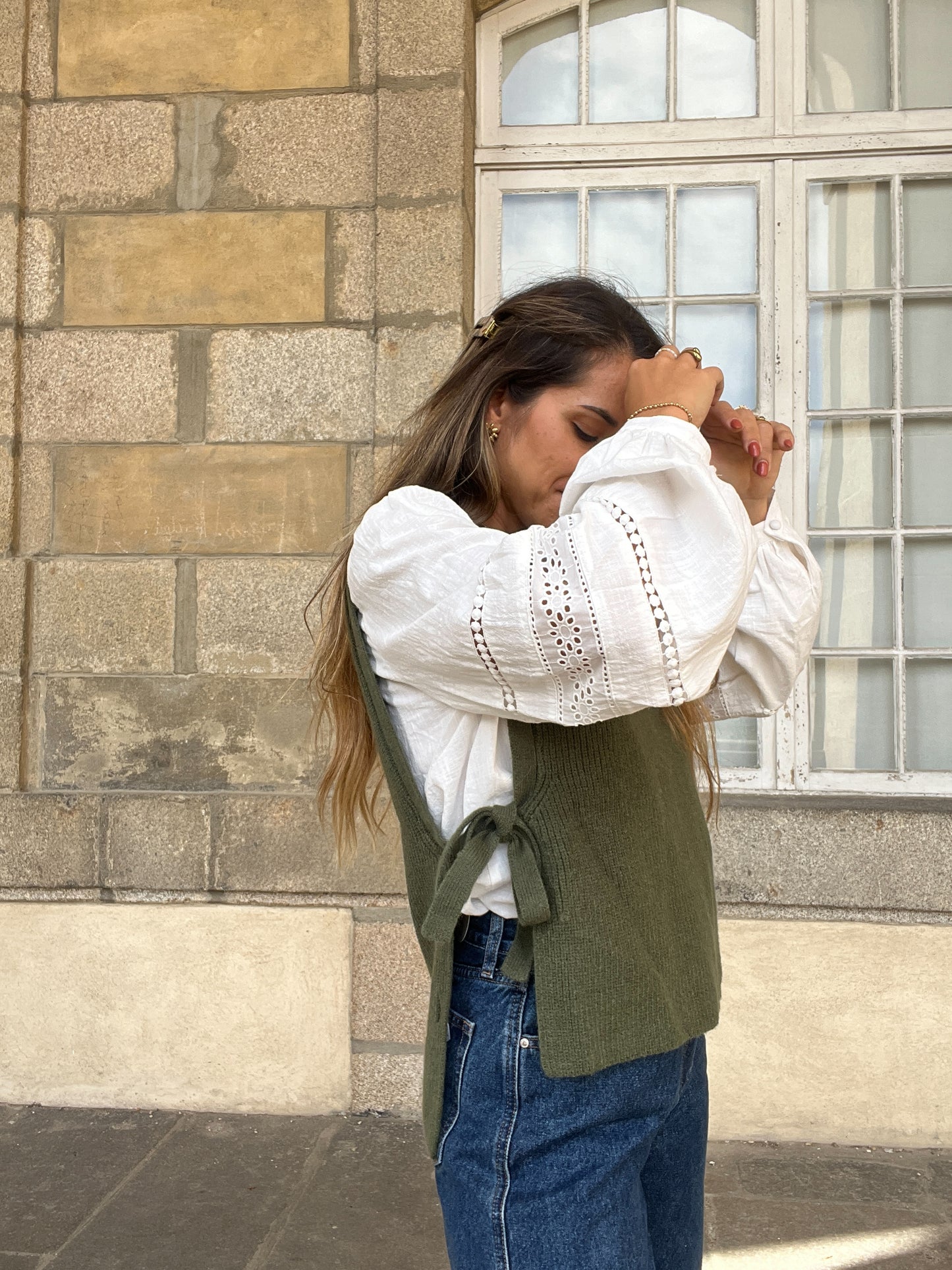 Pull sans manches à noeuds kaki Valentine